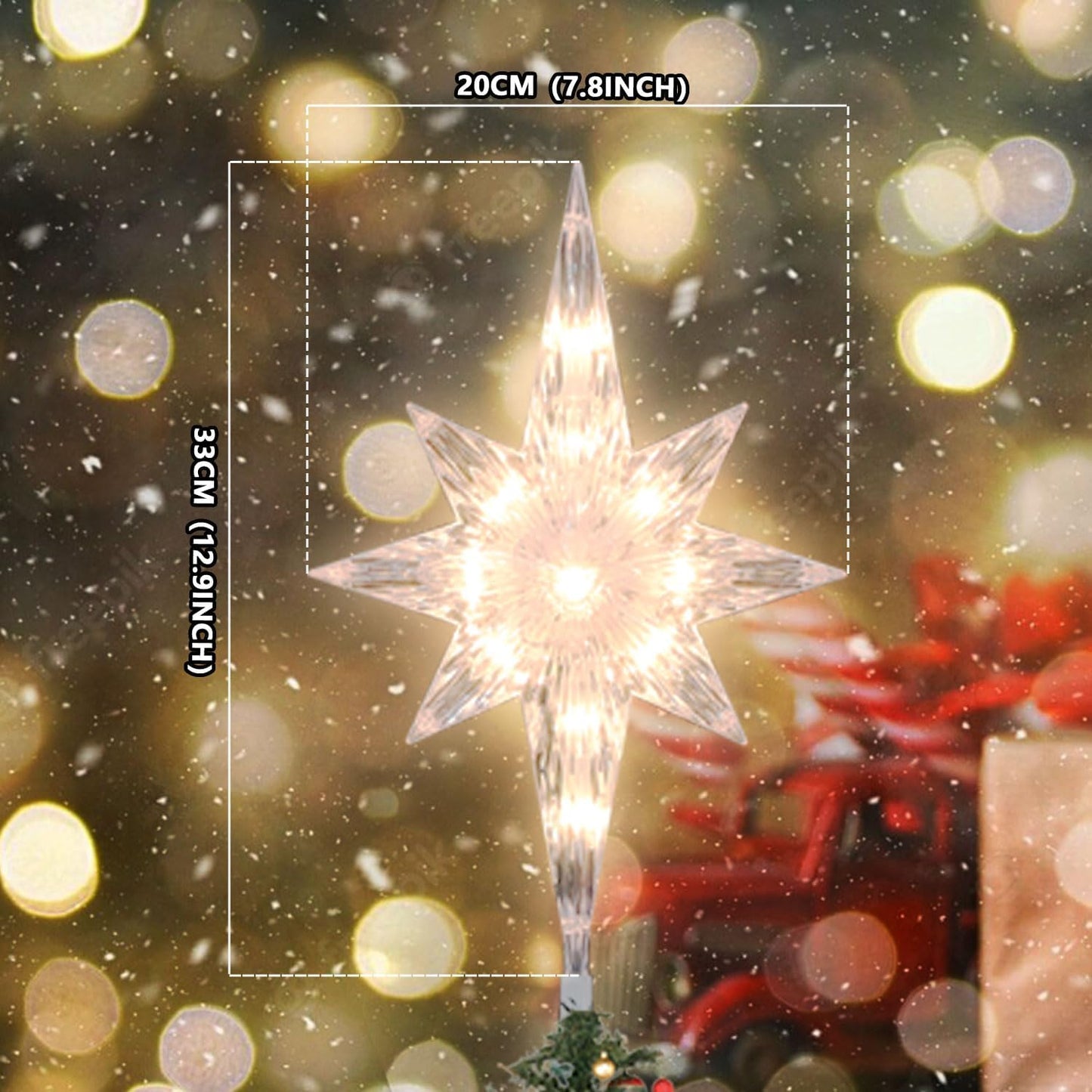 Lighted Christmas Tree Topper, Bethlehem Star Treetop with 41LED Warm White Fairy Lights, Holiday Christmas Tree Decorations