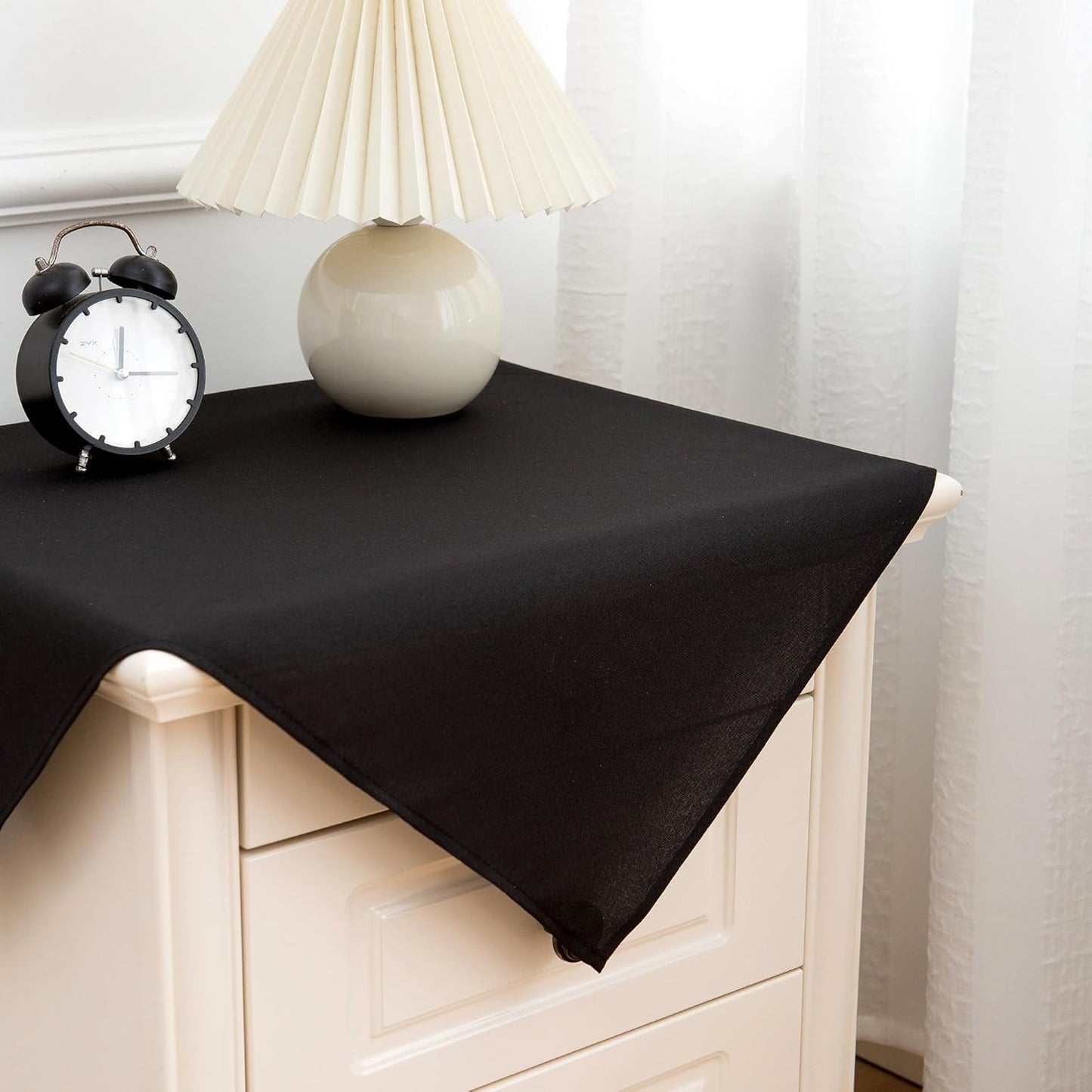sancua 2 Pack Small Square Tablecloth 24 x 24 Inch Black, Stain and Wrinkle Resistant Washable Polyester Table Cloth Decorative Solid Fabric Table Cover for Nightstand End Bedside Tables