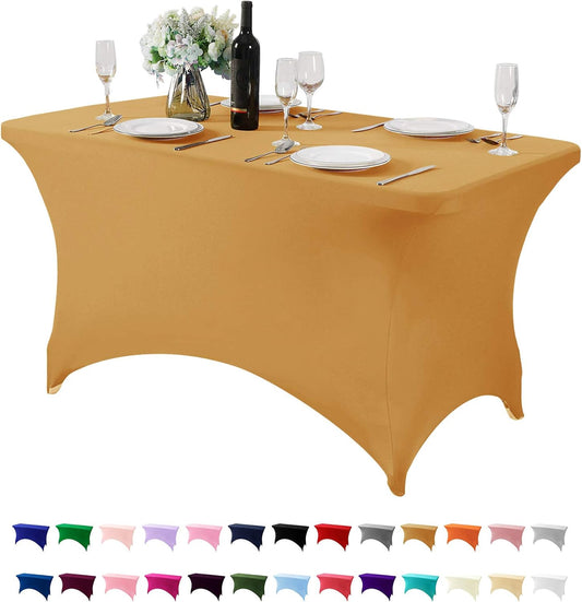 Spandex Table Cover for 4FT Table Universal Fitted Stretch Tablecloth for Party, Banquet, Wedding and Events-Gold