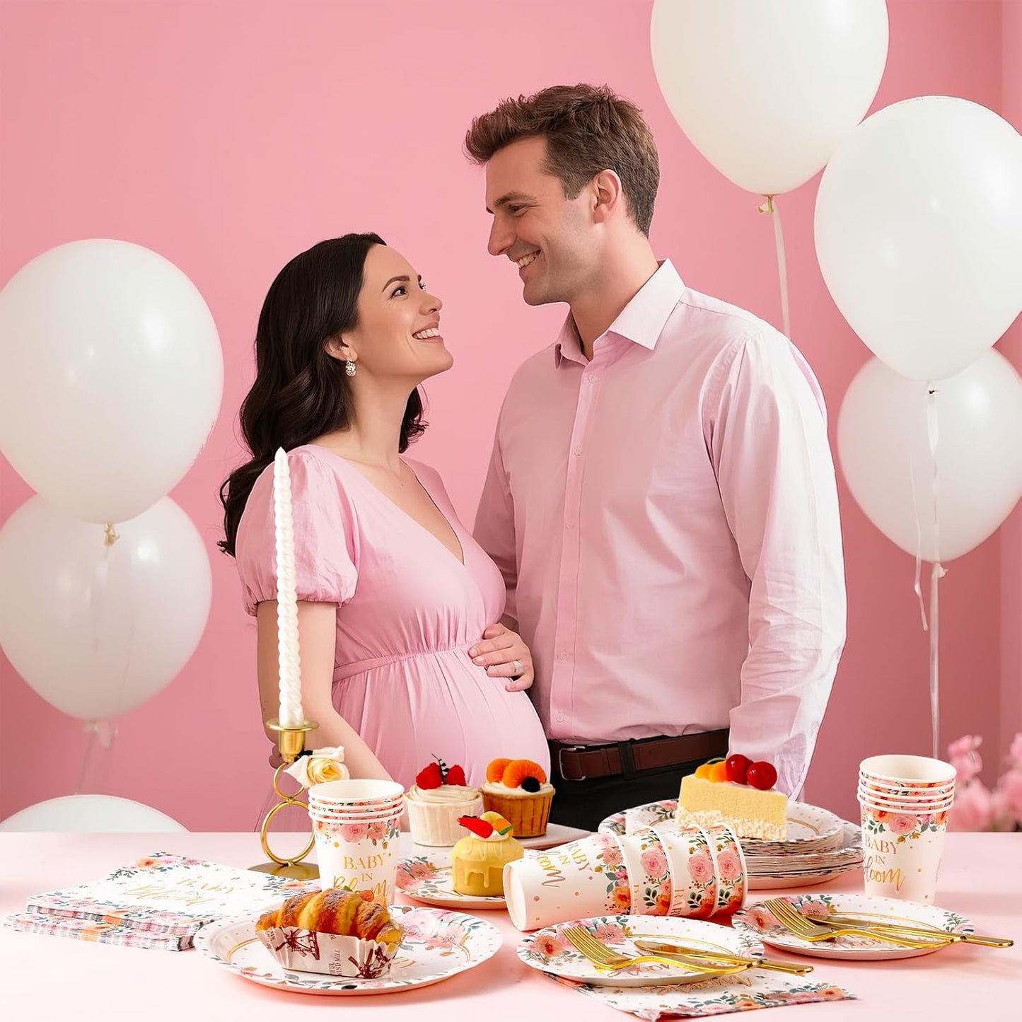 350 Pcs Baby in Bloom Baby Shower Decorations for Girl, Its a Girl Baby Shower Plates and Cups and Napkins Sets, Pink Floral Baby in Bloom Plates and Napkins Sets, Serves 50