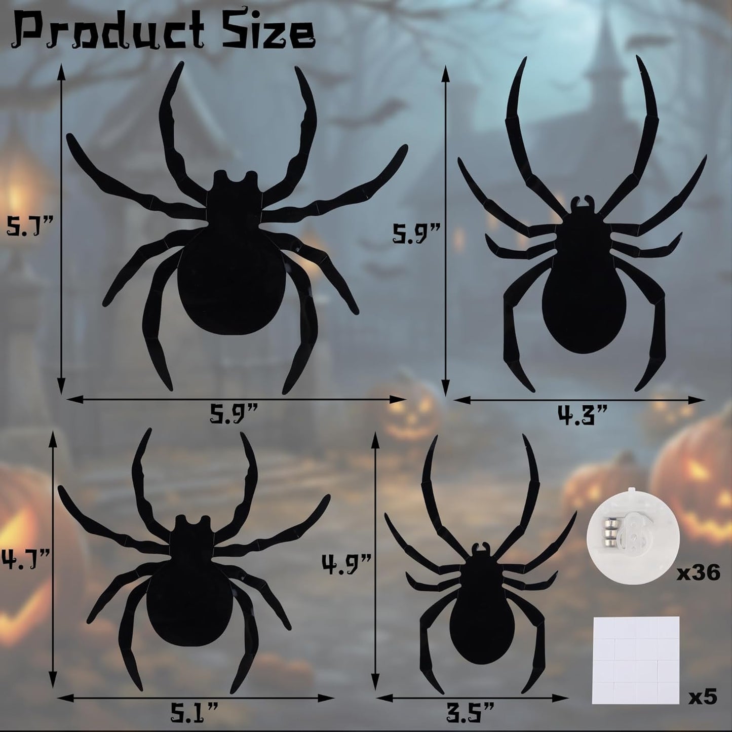 DR.DUDU 36 Pack Halloween Spider Wall Decor, 3D Window Stickers with Multi-Color LEDs, Removable Light up Spiders Wall Decals for Bathroom Home Door Party Indoor & Outdoor Decorations (Assorted Sizes)