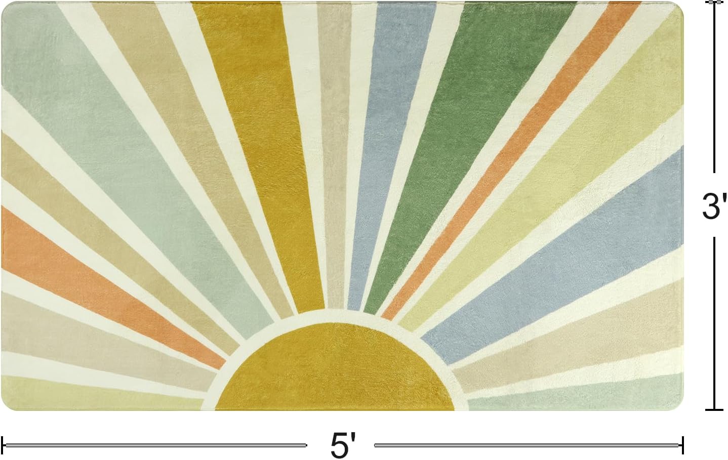 STARUIA Boho Washable Rug 3'x5' Kids Area Rug for Playroom, Colorful Kids Rug for Bedroom, Non-Slip Throw Sun Carpet Soft Small Sunshine Rugs for Office Nursery Entryway Dorm
