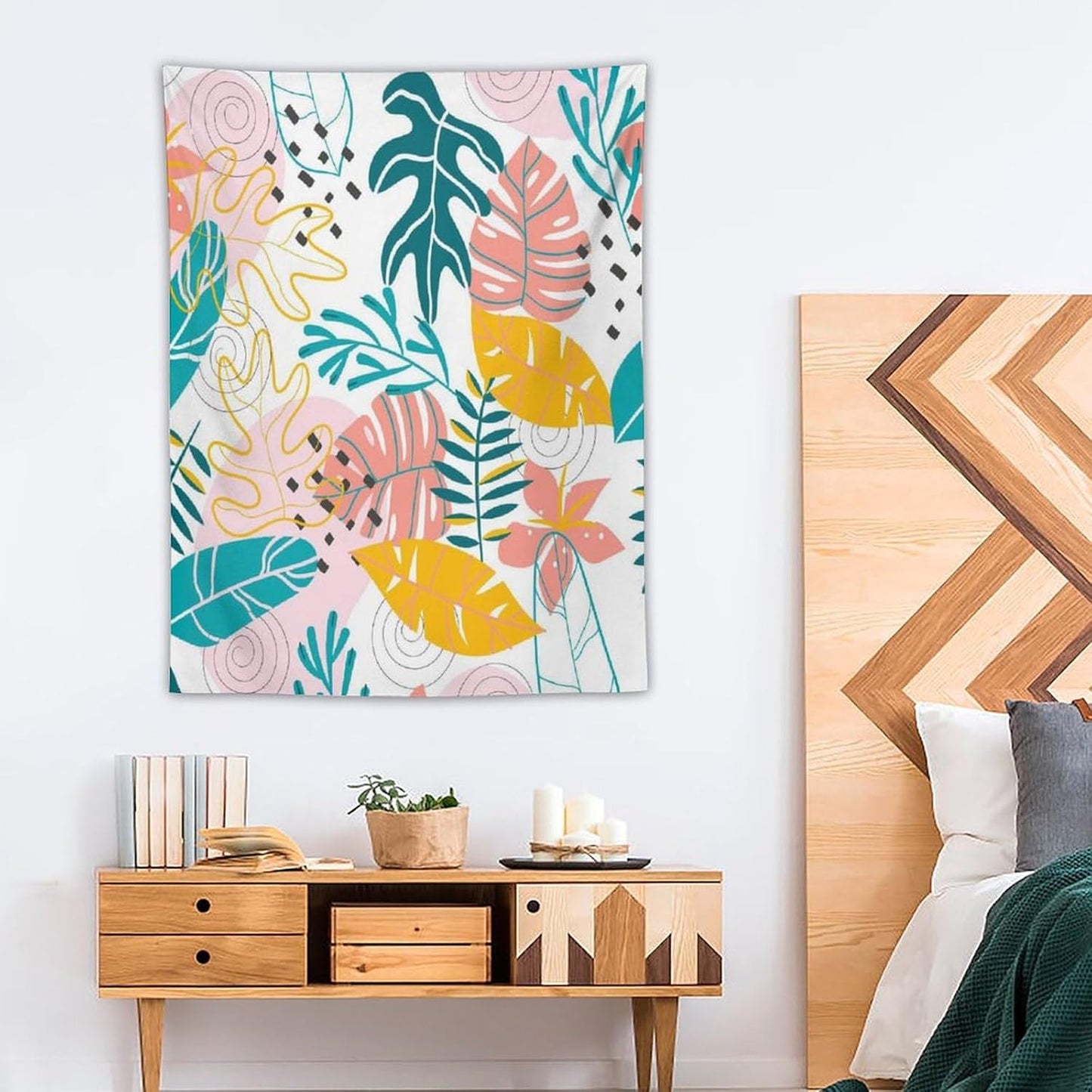 ICMOLYYENLO Tropical Green Leaves Tapestry, Exotic Leaves Beautiful Bedroom Wall Hanging, Floral Poster Blanket for Bedroom Living Room Dormitory Apartment 50x60 Inch