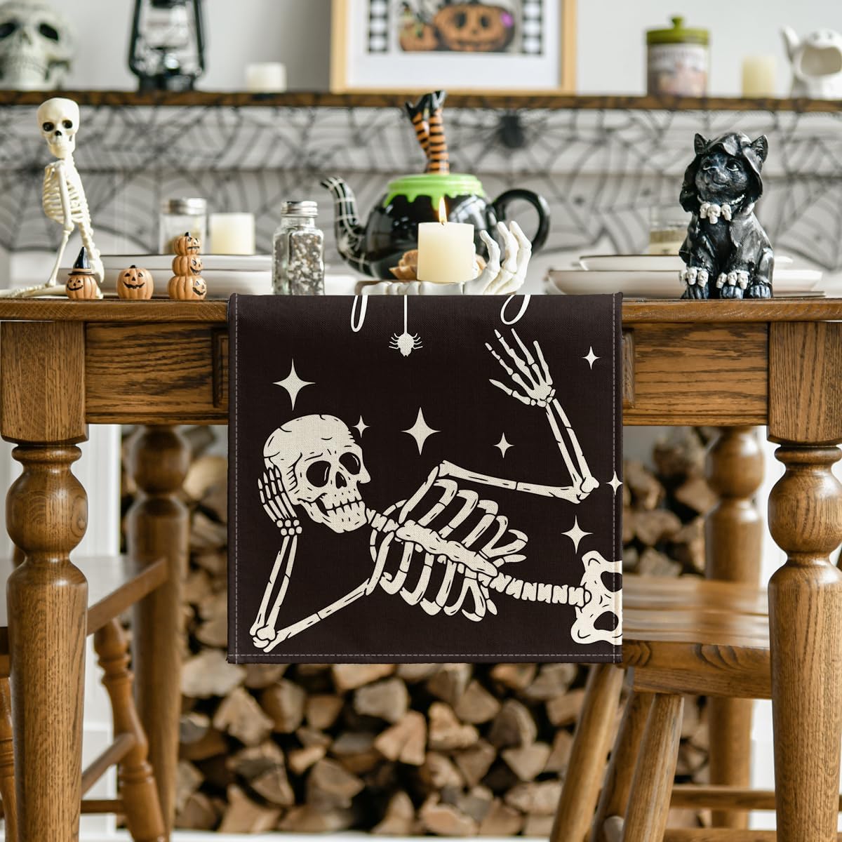 Artoid Mode Spooky Skeleton Spider Bone Halloween Table Runner, Holiday Kitchen Dining Table Decoration for Home Party Decor 13 x 108 Inch