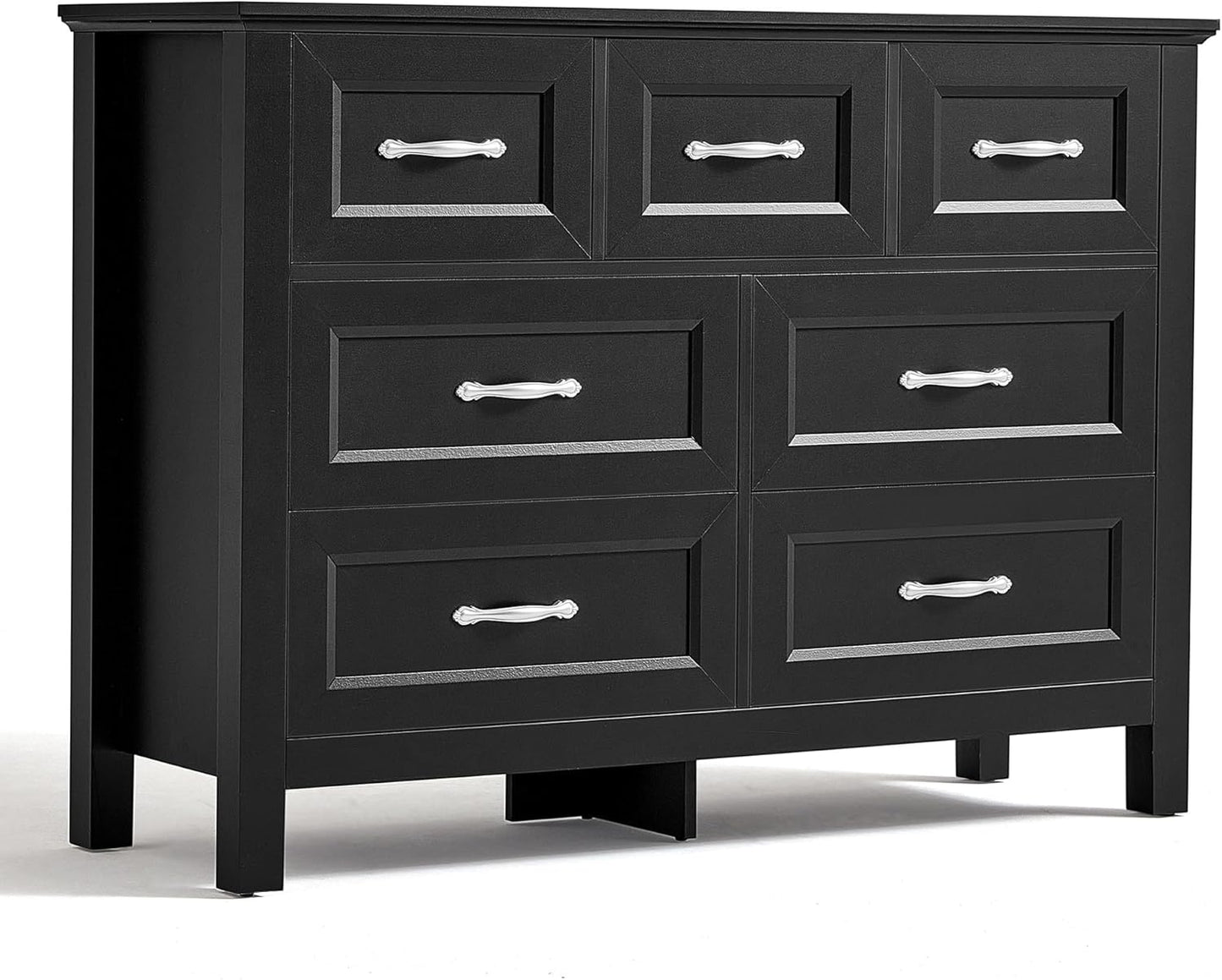 LINSY HOME Farmhouse 7 Drawers Dresser Chests for Bedroom, Wood Dresser Wide Chest of Drawers, Storage Dressers Organizer for Bedroom, Living Room,Hallway, SGS Certified