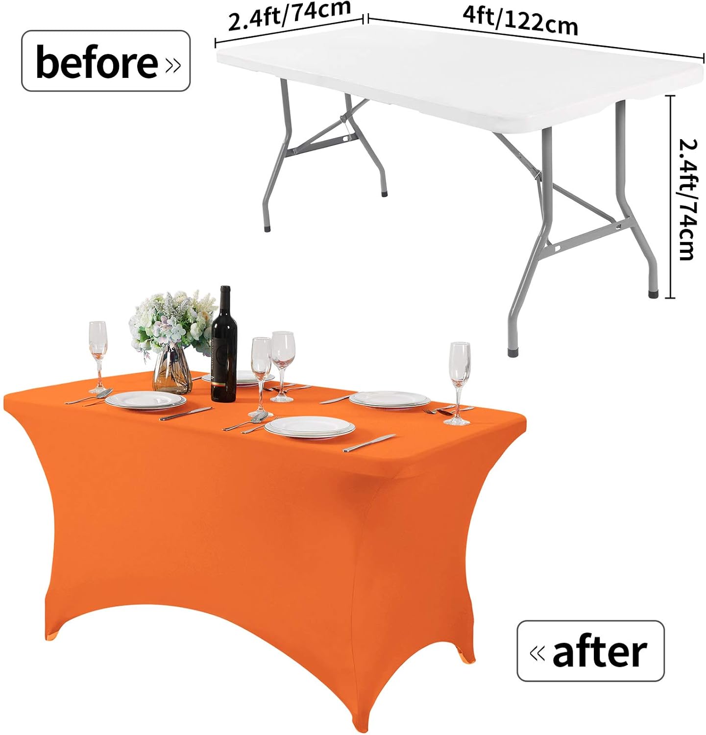 Spandex Table Cover for 4FT or 6ft or 8ft Table Universal Fitted Stretch Tablecloth for Party, Banquet, Wedding and Events-Orange
