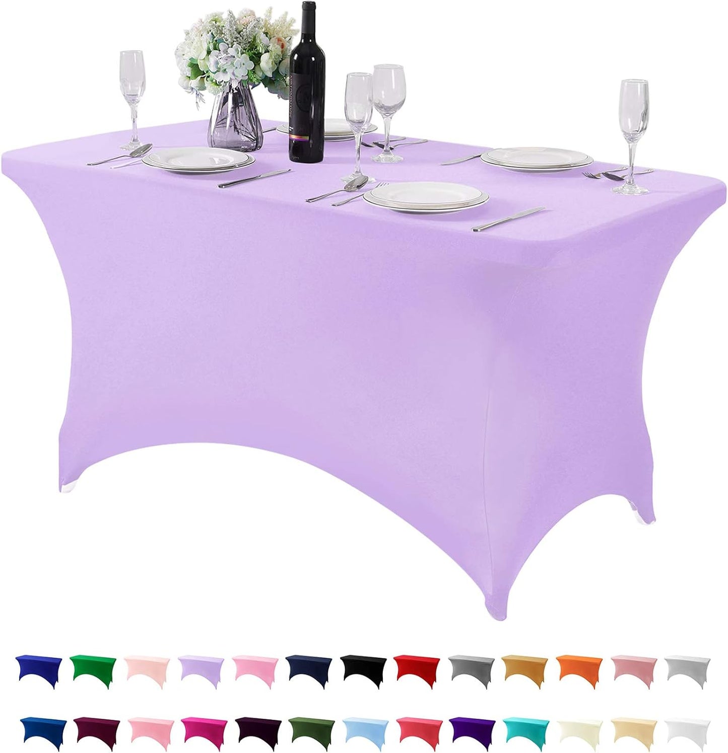 Spandex Table Cover for 4FT or 6ft or 8ft Table Universal Fitted Stretch Tablecloth for Party, Banquet, Wedding and Events-Lavender