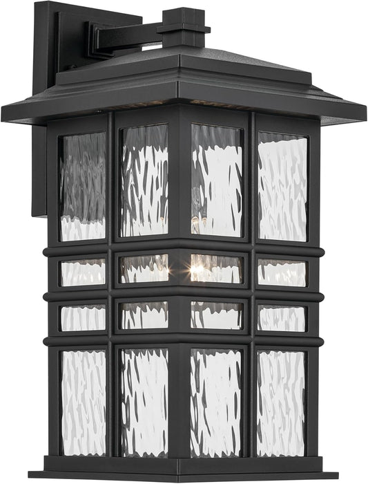 KICHLER Beacon Square 17.25" 1-Light Outdoor Wall Light with Clear Hammered Glass in Textured Black, for Exterior Doors, Garage, Porch, or Patio (17.25" x 9.5"), 49831BKT