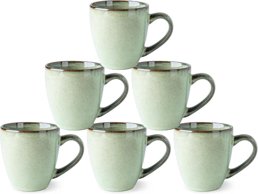 GBHOME Ceramic Coffee Mugs Set of 6, 12oz Stoneware Coffee Mugs Set For Dad Mom Women MEN, Light Weight Coffee Cups for Latte/Tea/Beer/Hot Cocoa, Dishwasher & Microwave Safe, Pastel Green