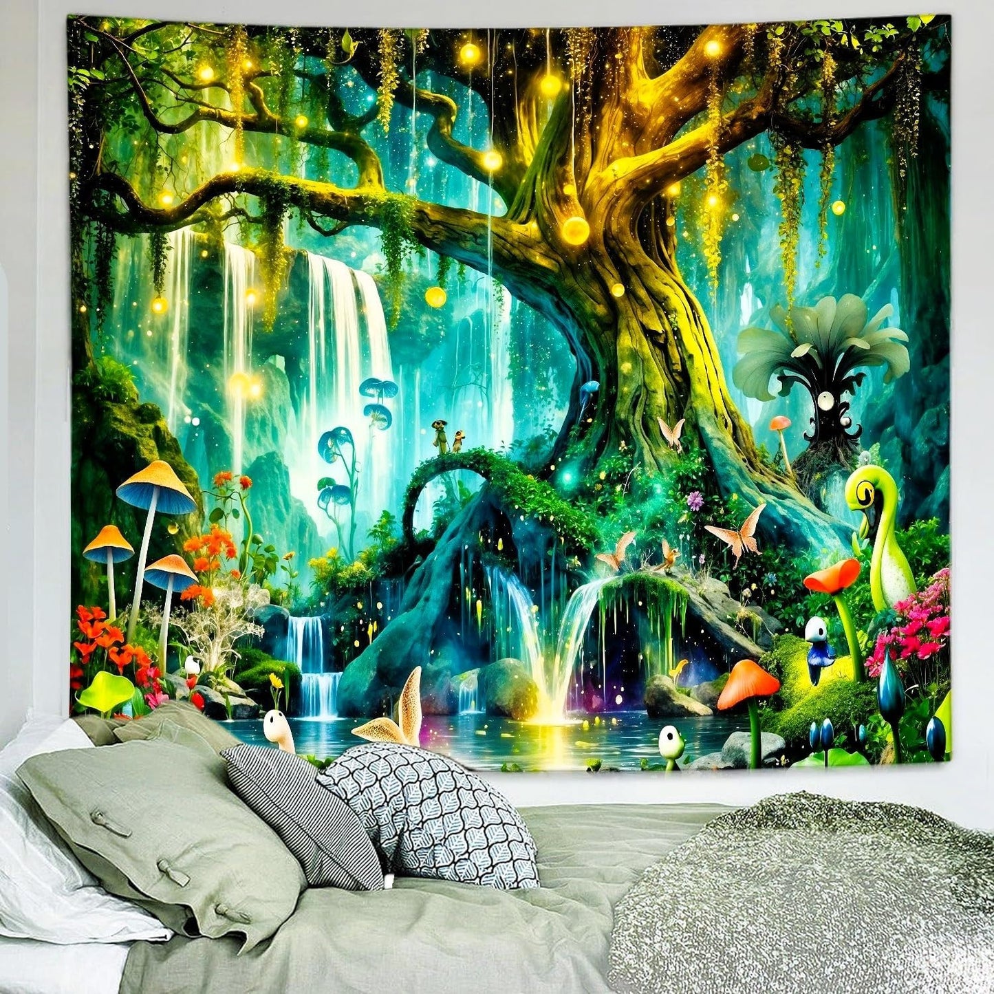 Delur Magical Forest Tapestry Fantasy Tree of Life Enchanted Fairy Tale Forest Tapestry Mystical Psychedelic Nature Landscape Wall Hanging Headboard for Bedroom Living Room Home Decor (70.8" x 92.5")
