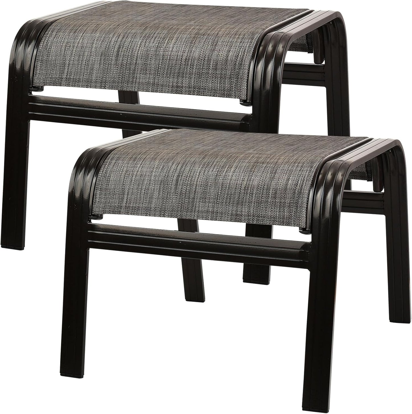 Patio Outdoor Ottoman Footstools Assembled Aluminum Footrest Side Table Small Chairs Patio Ottoman 2 Set Brown