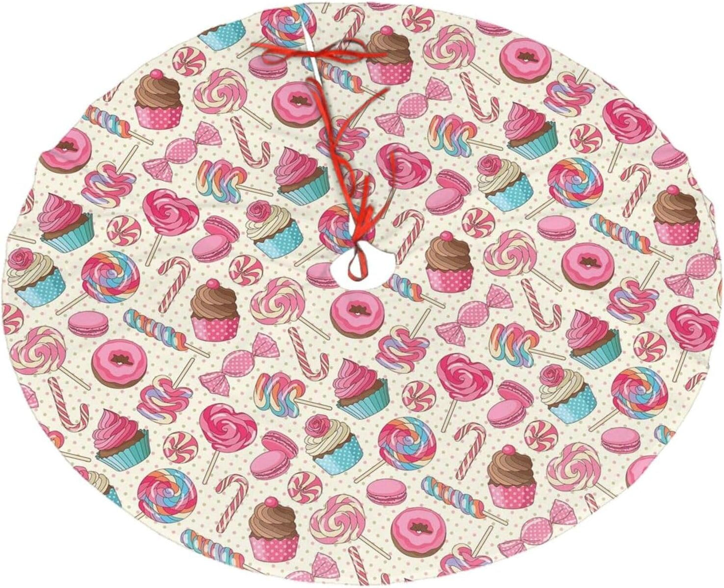 Christmas Tree Skirt,Sweet Lollipop Candy Macaroon Cupcake Donut Xmas Tree Skirt Rustic Farmhouse Tree Skirt for Christmas Decor Xmas Holiday Home Party Decorations36