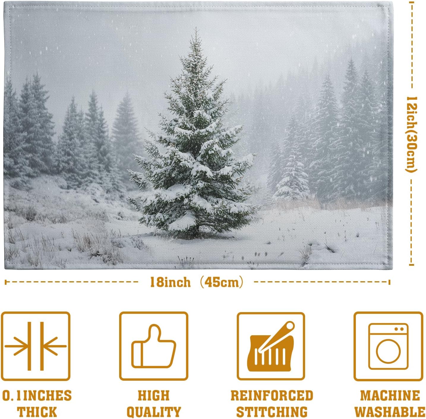 Winter Placemats Set of 4, 12x18 Inch Christmas Pine Tree Snowflake Linen Table Mats Seasonal Washable Farmhouse Place Mats for Kitchen Dining Xmas Holiday Party Decor