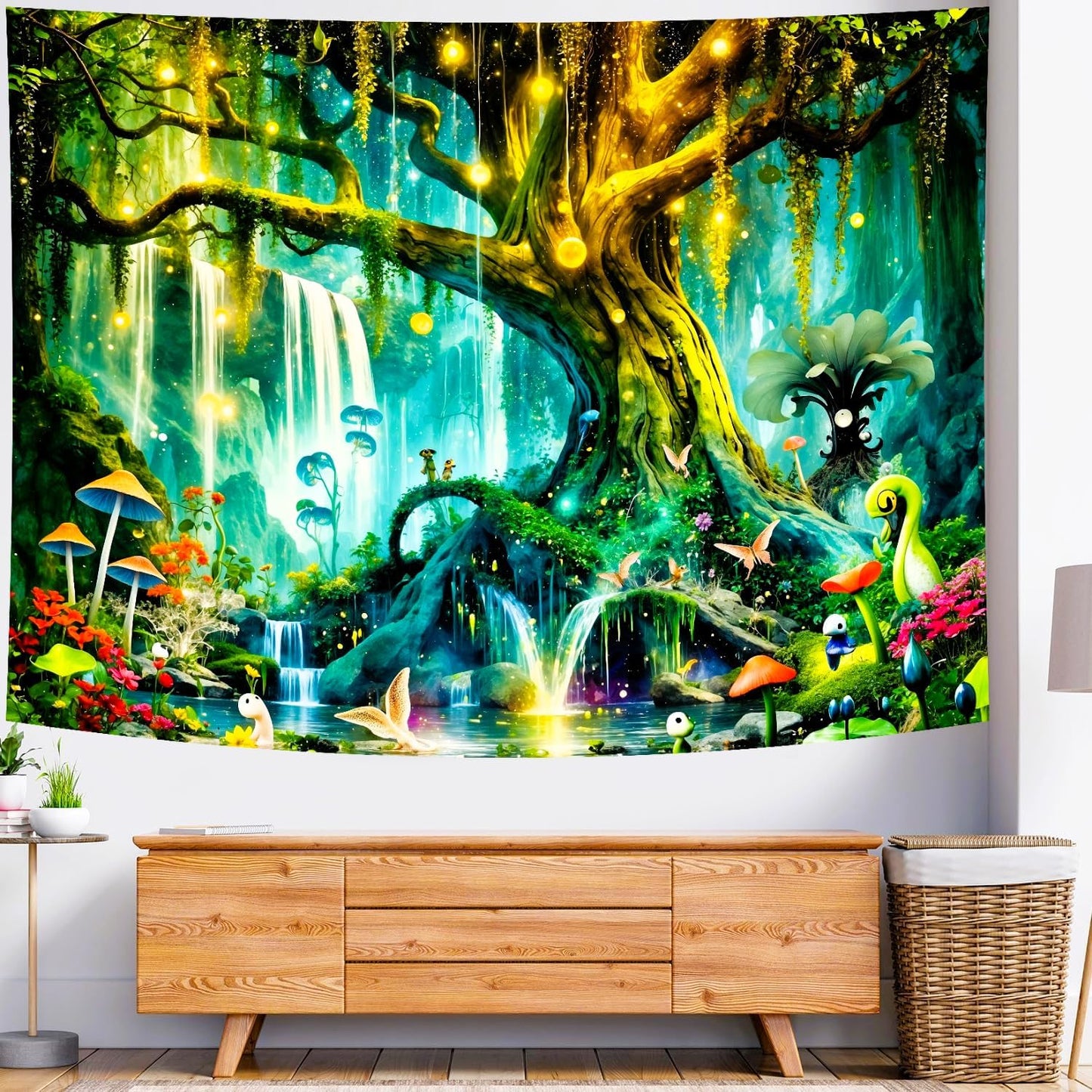 Delur Magical Forest Tapestry Fantasy Tree of Life Enchanted Fairy Tale Forest Tapestry Mystical Psychedelic Nature Landscape Wall Hanging Headboard for Bedroom Living Room Home Decor (70.8" x 92.5")