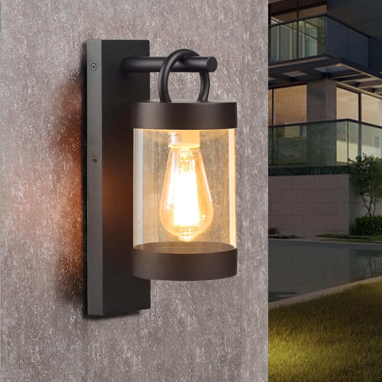 Wall Light Outdoor Lantern with Dusk to Dawn Sensor E26 Bulb (Not Include) Wall Mount Hang Lamp Wall Sconce Lighting Photocell Lights for Porch Front Door Garden IP44 Waterproof Max 28W