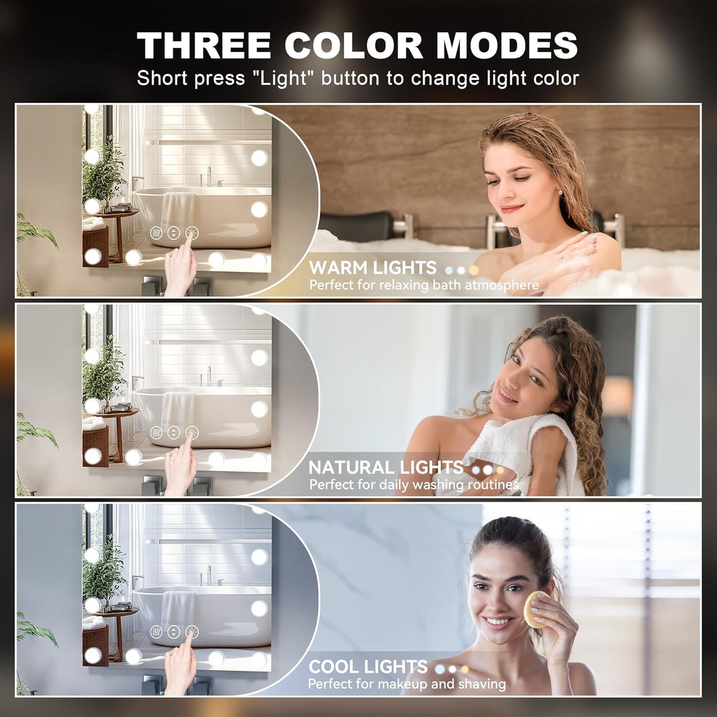 Hasipu LED Bathroom Mirror with Lights, 84" x 40" Hollywood Wall-Mounted Bathroom Mirror with 34 Dimmable Bulbs, 3 Colors Modes, Touch Control, Anti-Fog, Memory Function, Shatter-Proof, ETL Listed