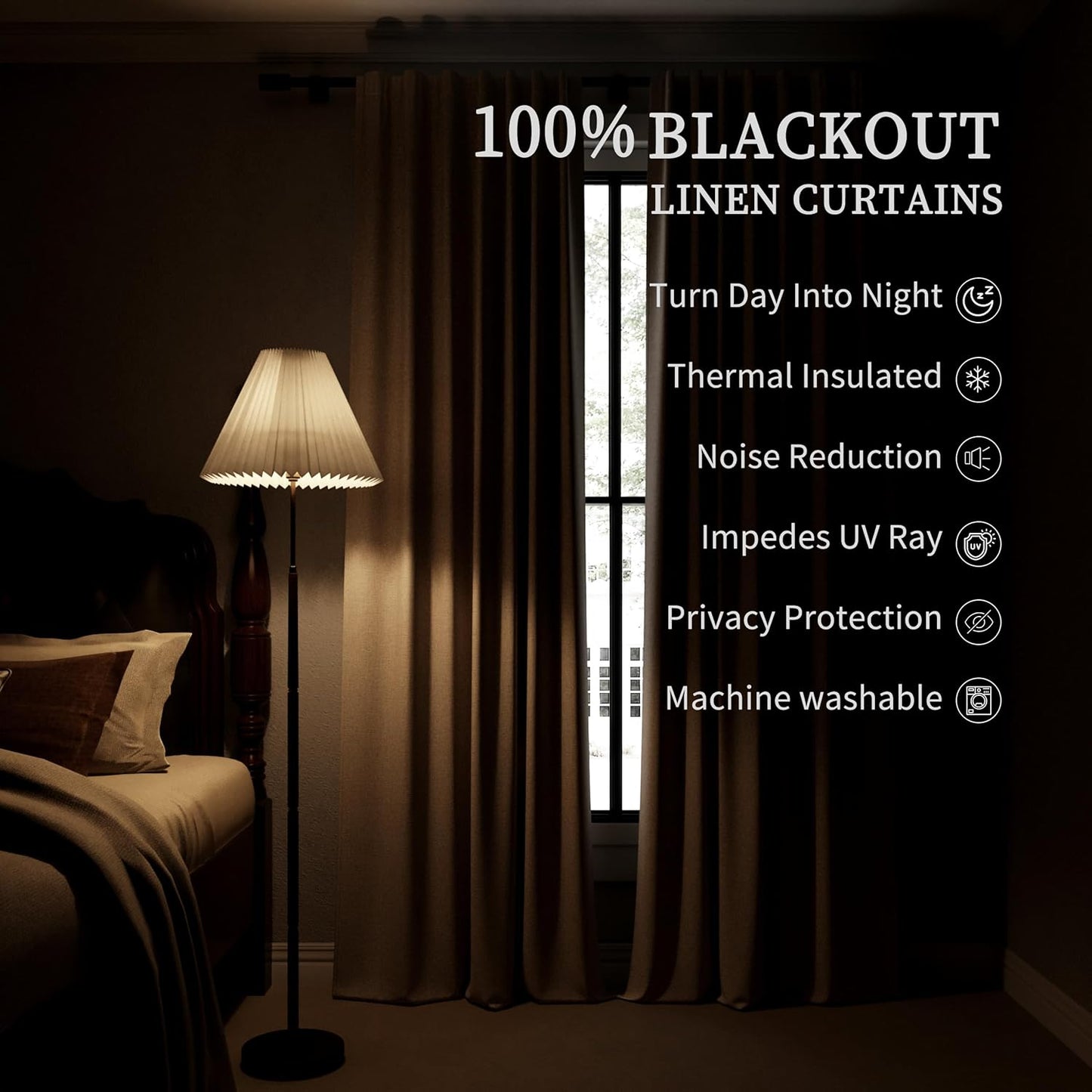 BOODII Room Darkening Curtains Champagne Black Out Curtains 96 Inches Long 2 Panel Set Back Tab Neutral Linen Curtain for Sliding Door Modern Farmhouse Living Room Blackout Drapes Soundproof 52x96
