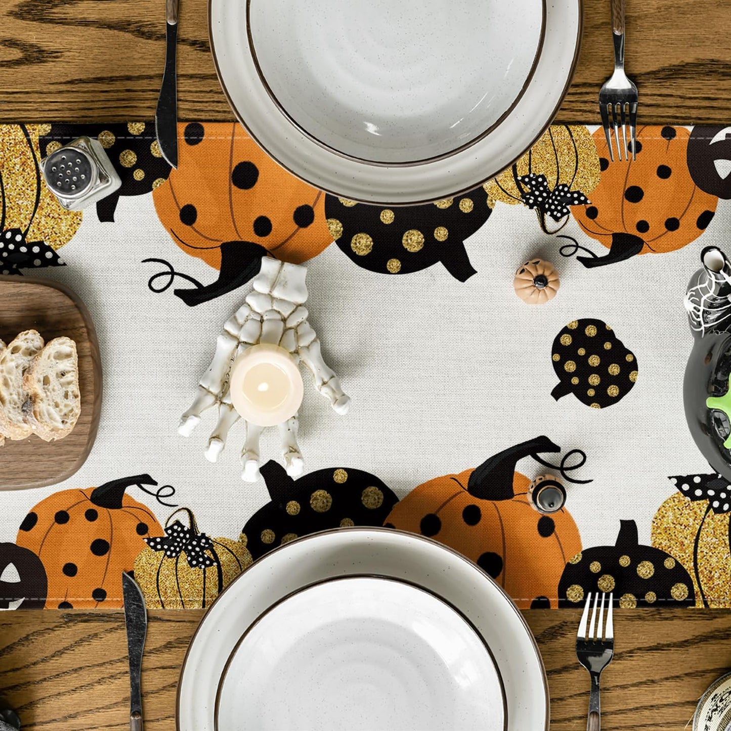Artoid Mode Polka Dot Halloween Jack-O-Lantern Pumpkin 2PCS Table Runner, Holiday Kitchen Dining Table Decoration Home Party Decor 13x72 Inch
