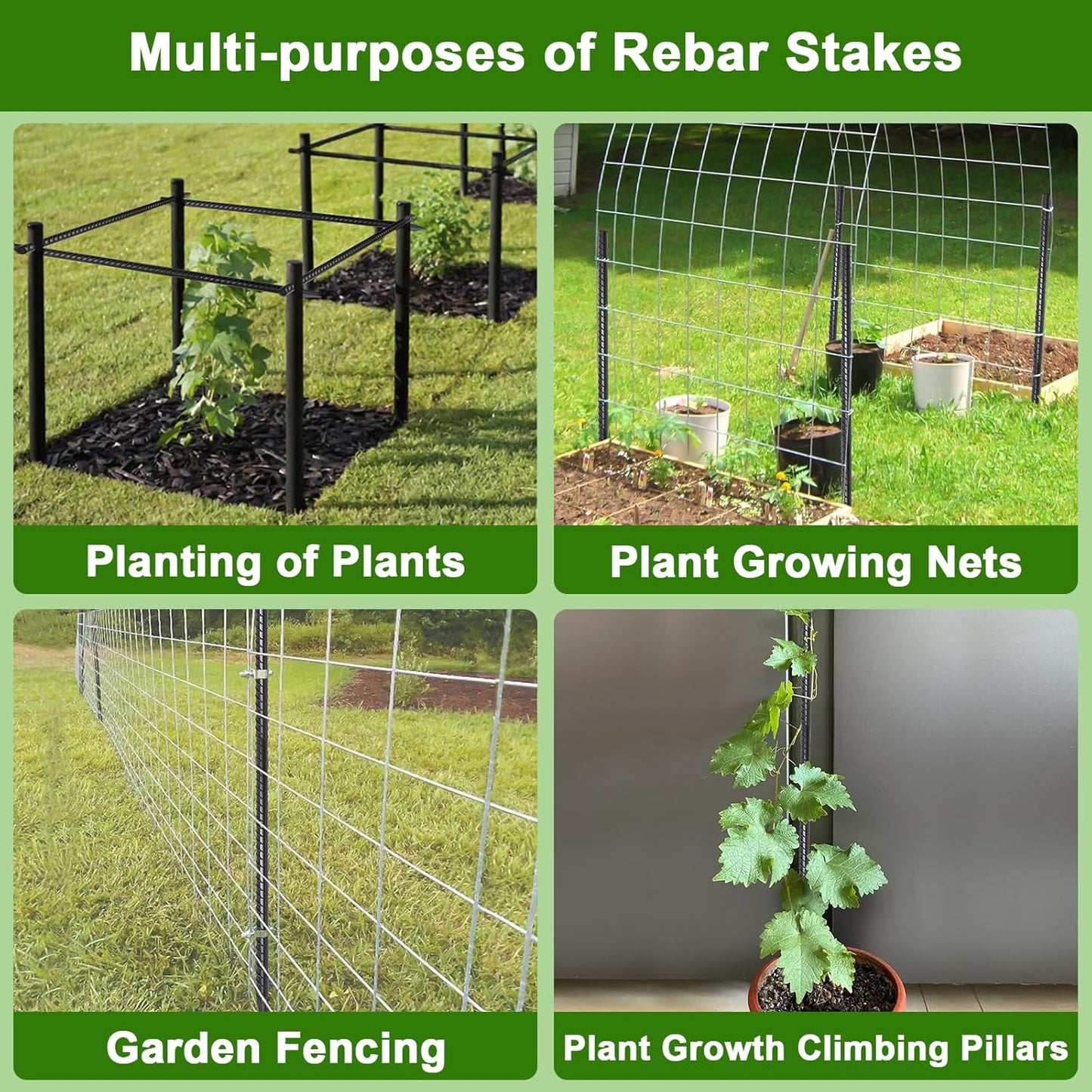 AAGUT 16 Inch Rebar Stakes Heavy Duty 16 Pack 3/8" Diameter Landscape Timber Spikes, Straight Stakes with Chisel Point End, Ground Anchors for Camping Tent, Garden Plant Support, Concrete, Black