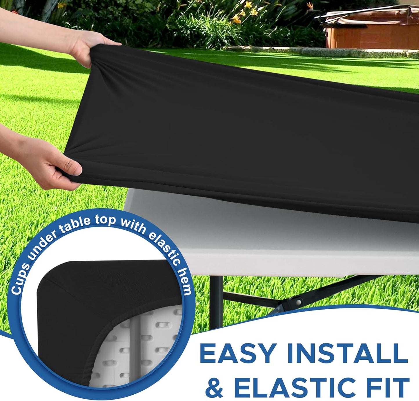 4ft Stretch Table Cover Fitted-6 Pack Black Spandex Table Cloths with Elastic-Stretchy Folding Table Cloths 4ft for Outdoor Picnic Camping Dining Room Patio Kitchen Banquet Party Craft Show