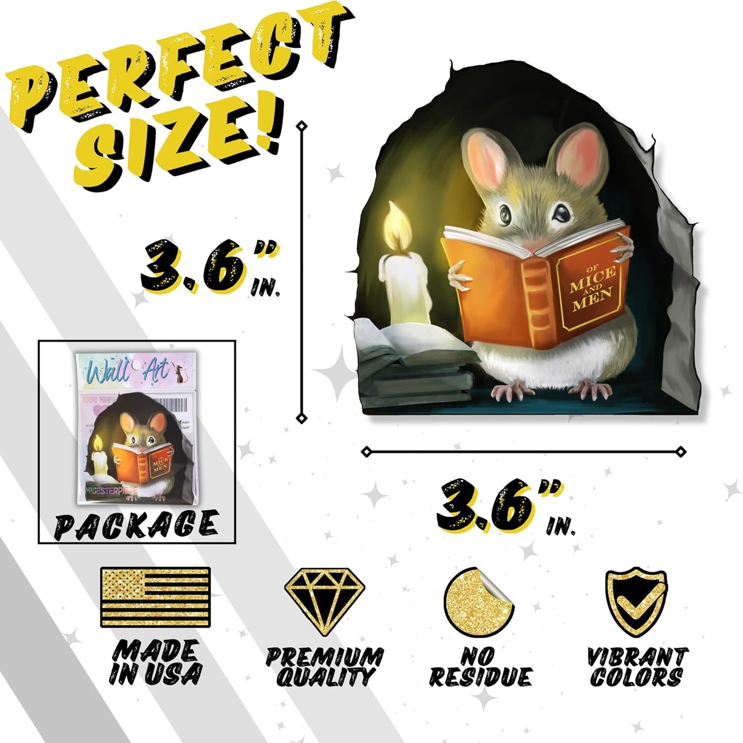 Mouse Reading Book, Wall Decor Sticker Decal, Kids Room, Classroom, Home, Bedroom, Bookcase, Book Lover, of Mice and Men, Children, Adorable, (Mouse Reading Book)