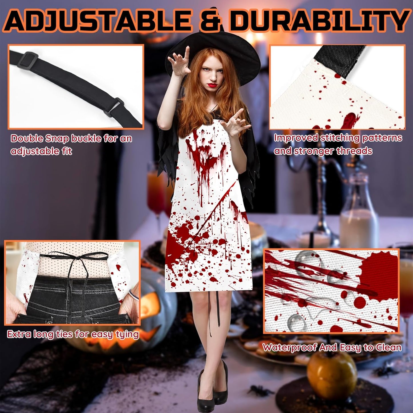 Happy Halloween Horror Apron Unisex, Adjustable Funny Kitchen Apron, Waterproof Scary Bloody Bib Aprons for Cosplay Party