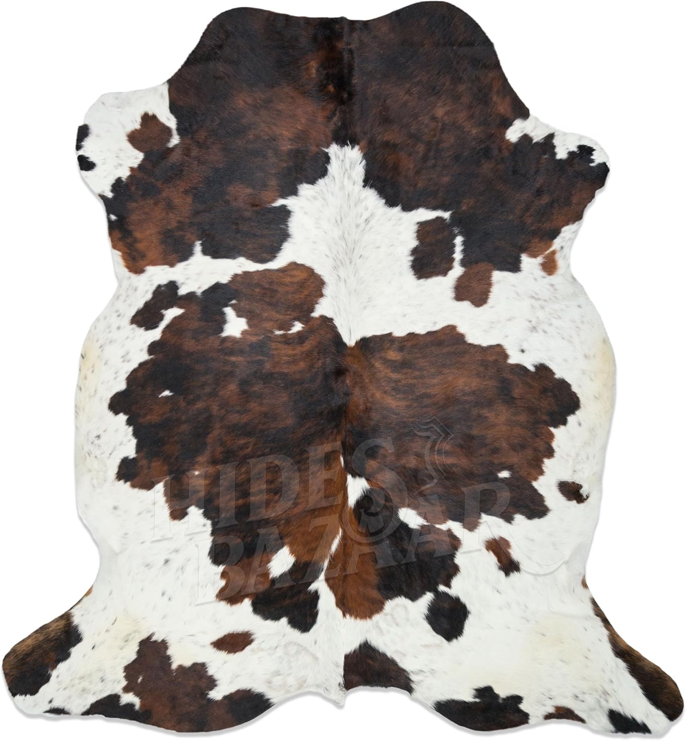 Tricolor Cowhide Rug Classic Brown, Black and White Color Mix, Natural Leather Hide, Area Rug (6x7ft)