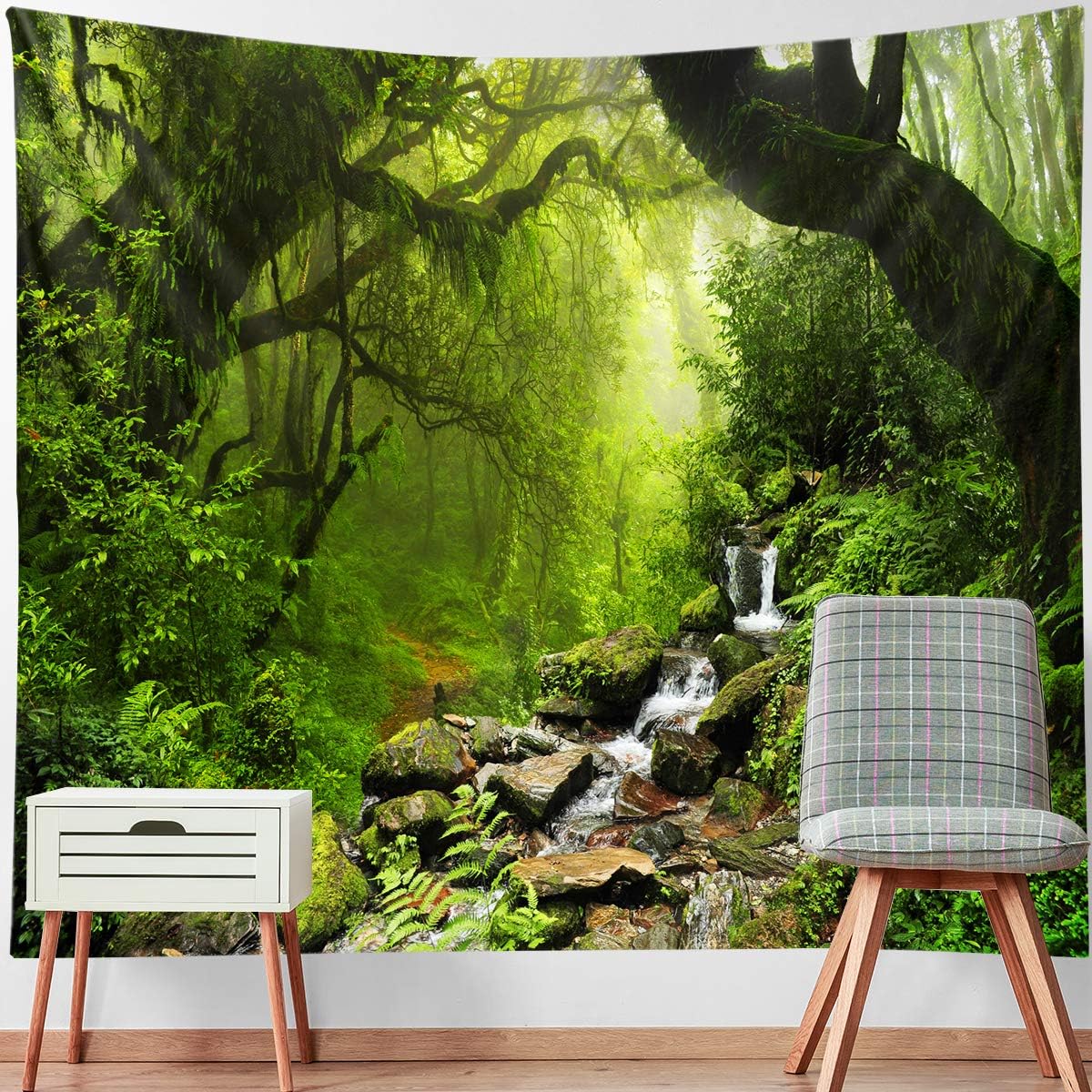 Llamazing Forest Landscape Tapestry - Home Decor for Living Room and Bedroom - Magic Curtain (Green Creek, 90.5''L70.8''W) XGXL