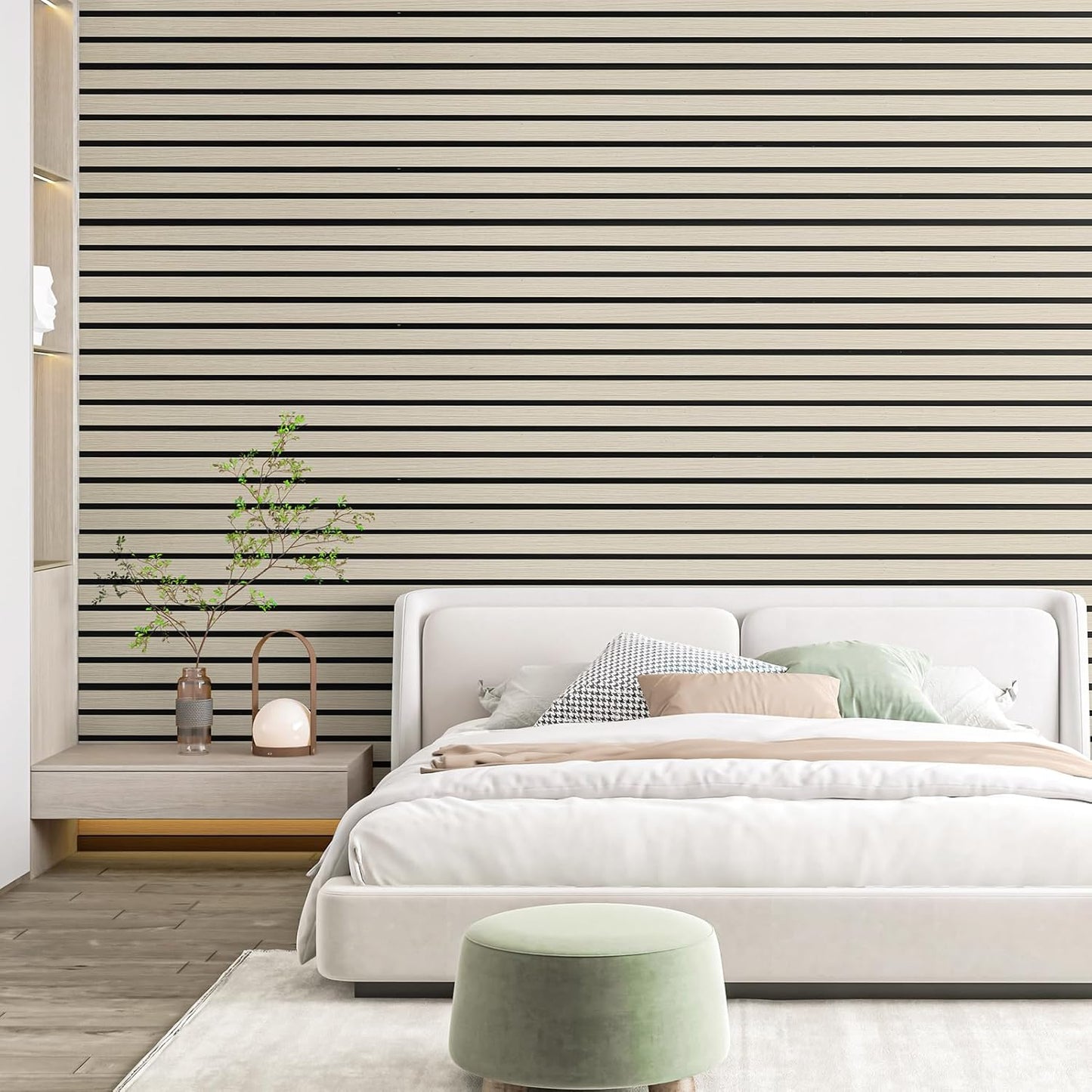 Art3d 4-Pack Glue-On Six-Grid Wainscoting Panel for Interior Wall Decor - 104 x 12 Inch Polystyrene Ultralight Slim Slat Wall Panels for Living Room Bedroom, Oak