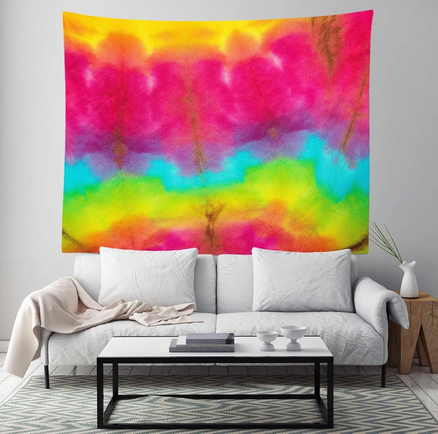 BELECO Tie Dye Tapestry Wall Hanging 60x40 Inch Fabric Tie Dye Color Texture Background Tapestry Groovy Sign Rainbow Tapestry Hippie Tie Dye Tapestries for Bedroom Living Room Dorm Decor