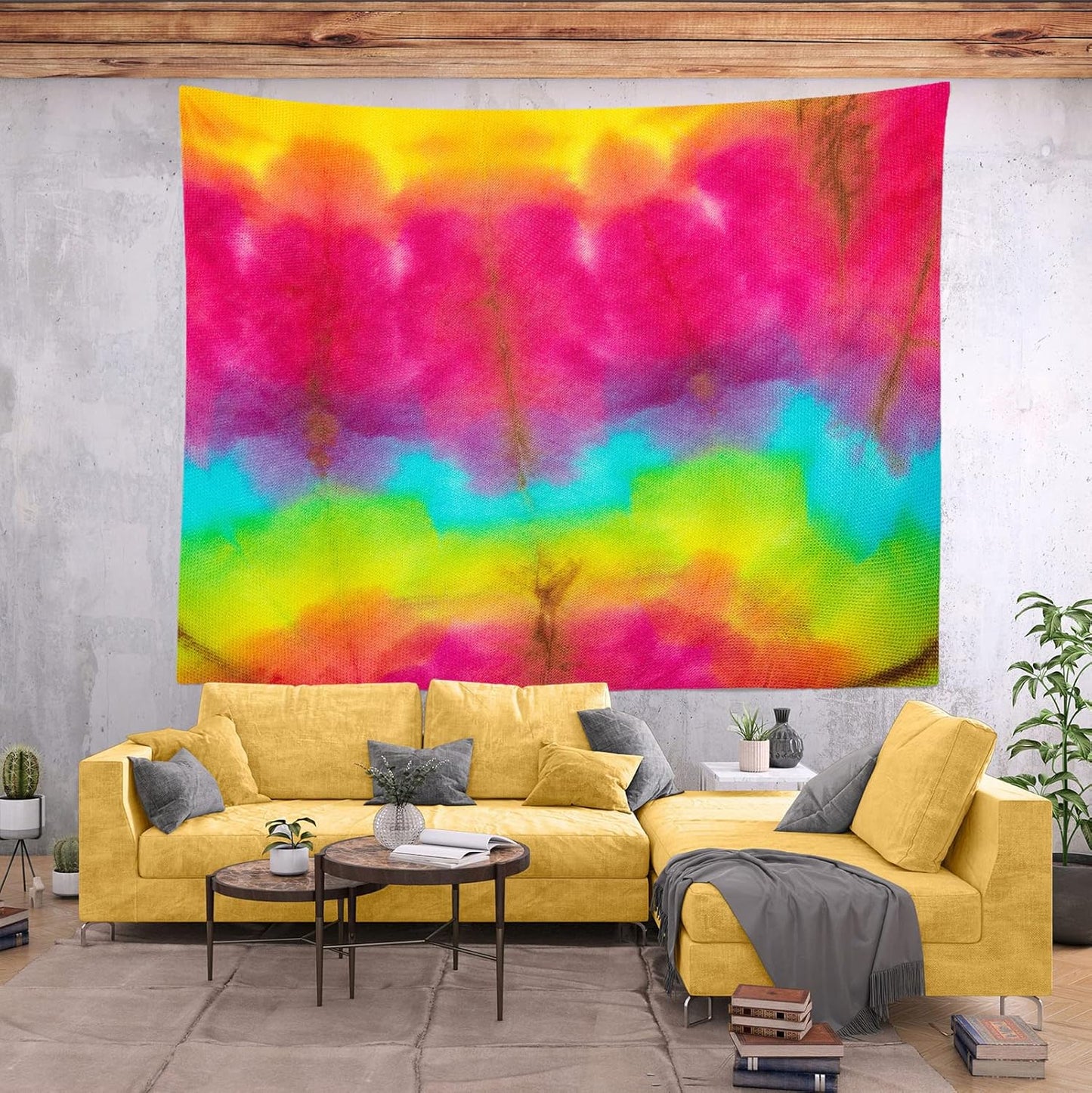 BELECO Tie Dye Tapestry Wall Hanging 60x50 Inch Fabric Tie Dye Color Texture Background Tapestry Groovy Sign Rainbow Tapestry Hippie Tie Dye Tapestries for Bedroom Living Room Dorm Decor