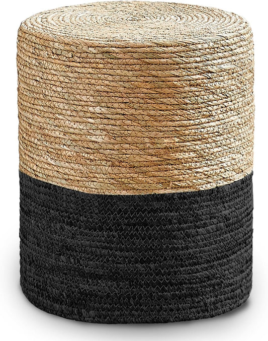 Cplxroc Pouf Ottoman, 100% Handwoven Seagrass Braided Pouffe, Boho Decor Floor Chair for Couch or Desk, Outdoor Ottomans for Garden, Round Footrest with Wood Frame, Home Decorative Seat for Balcony