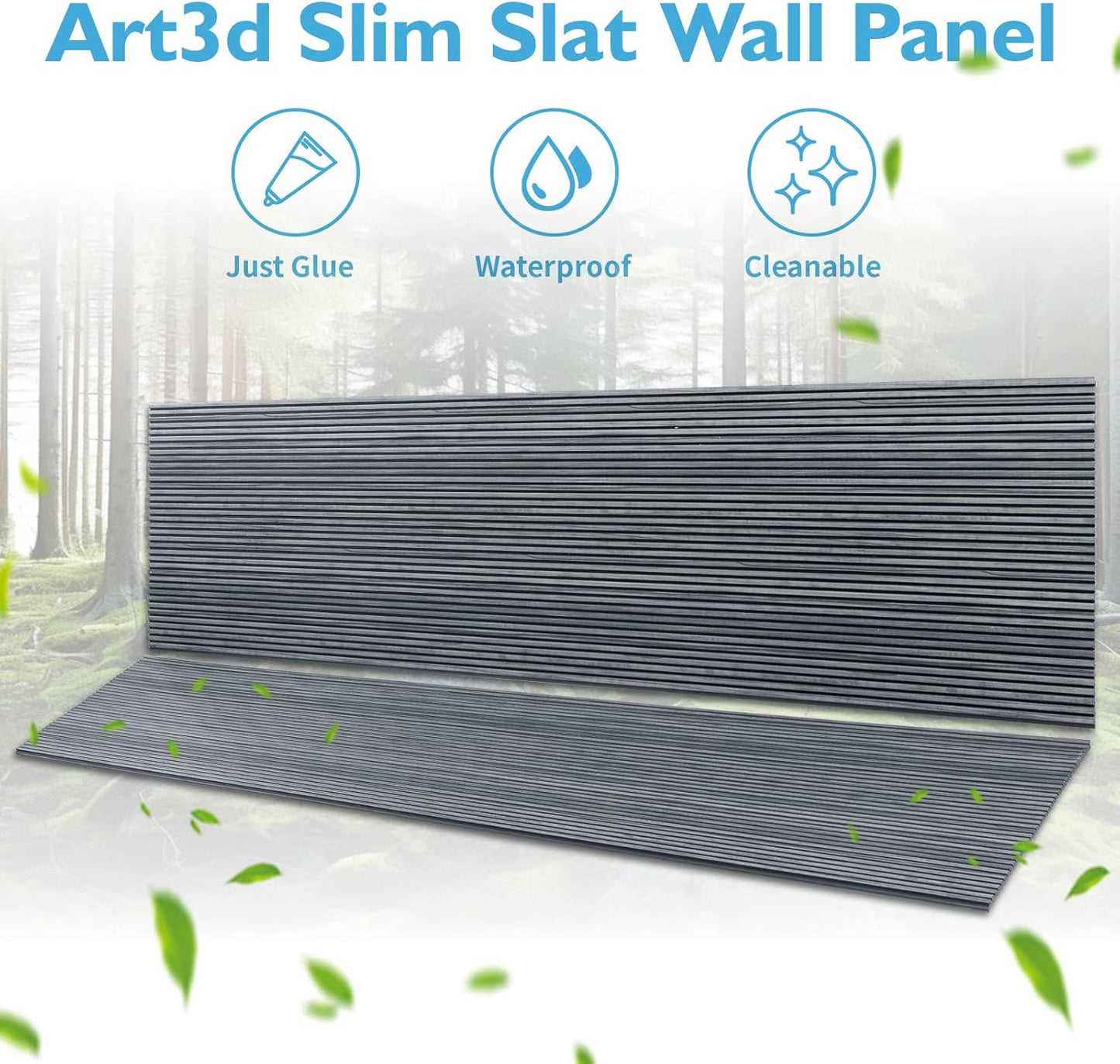 Art3d 4-Pack Glue-On Fine Bar Wainscoting Panel for Interior Wall Decor - 104 x 12 Inch Polystyrene Ultralight Slim Slat Wall Panels for Living Room Bedroom, Weathered Teak