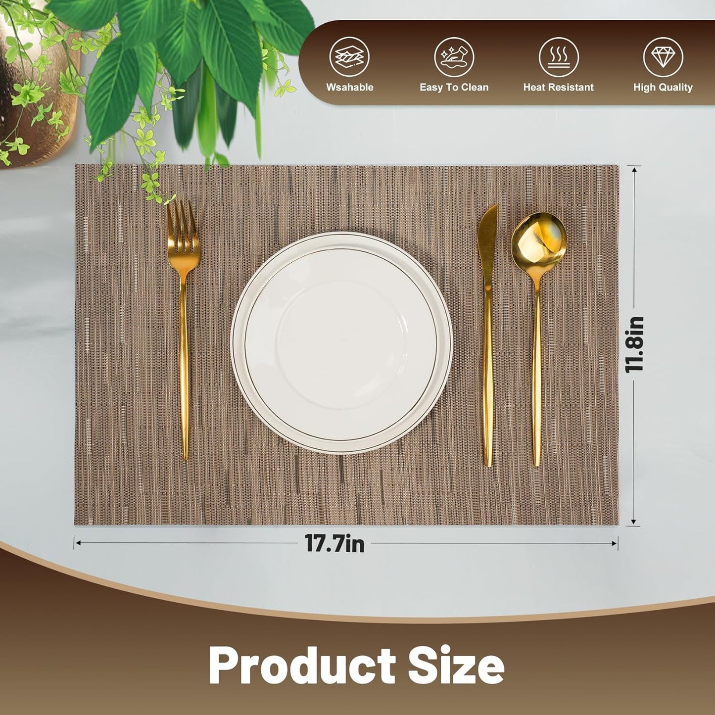 Placemats Set of 8，Non-Slip PVC Weave Table Mats Easy to Clean，Heat Resistant Place Mats for Kitchen Dining Table Decoration Indoor Outdoor，Light Brown