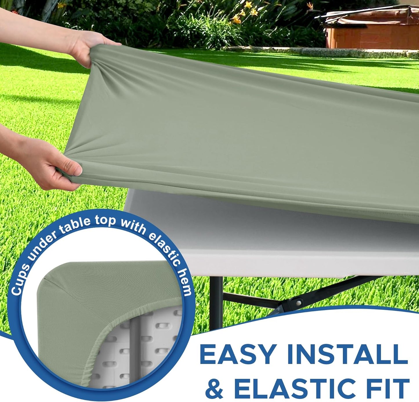 Fitted Tablecloth for 6 Foot Rectangle Tables-4 Pack Sage Elastic Outdoor Picnic Table Cover-Spandex Stretch Folding Table Cloths 6 ft for Camping Dining Room Patio Kitchen Banquet Party