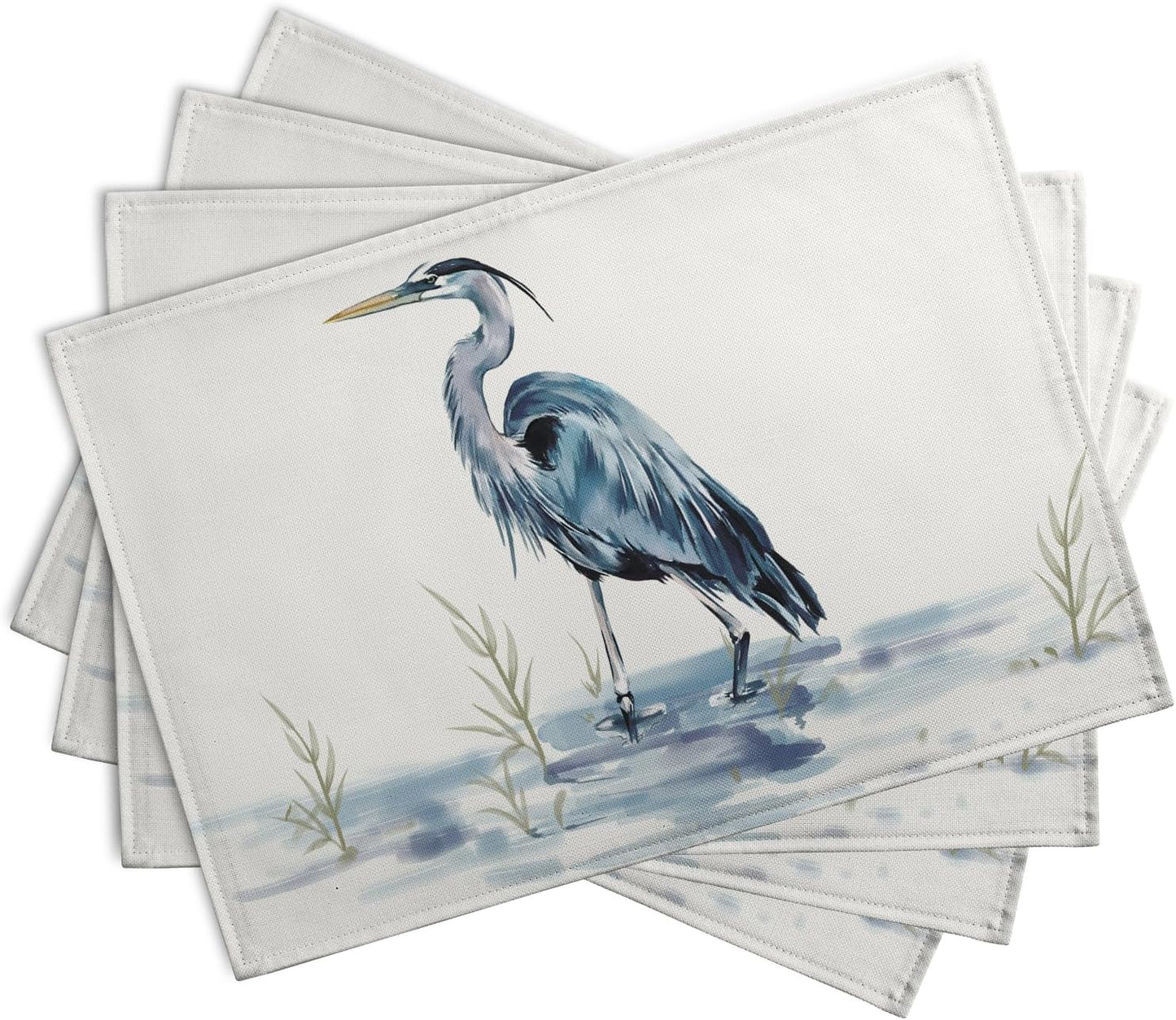 Coastal Placemats Set of 4 Summer Ocean Heron Place Mats 12x18 Inch Nautical Beach Sea Bird Pelican Table Mat Heat Resistant Non Slip Washable Linen Fabric Kitchen Dining Placemat