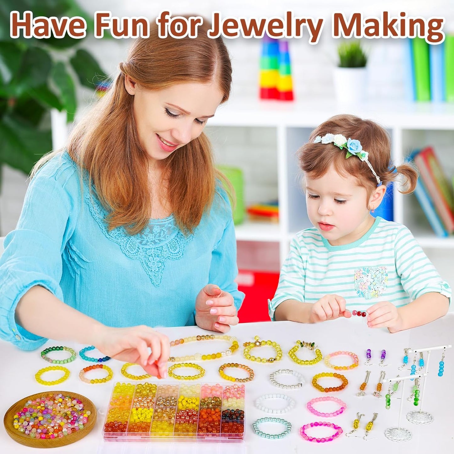 XSEINO About 1200PCS 6mm Glass Beads Bracelet Making Kit,24 Assorted Warm Yellow Wilt Series Colorful Crystal Beads for Bracelet and Jewelry Making and DIY Crafts,Friendship Bracelets