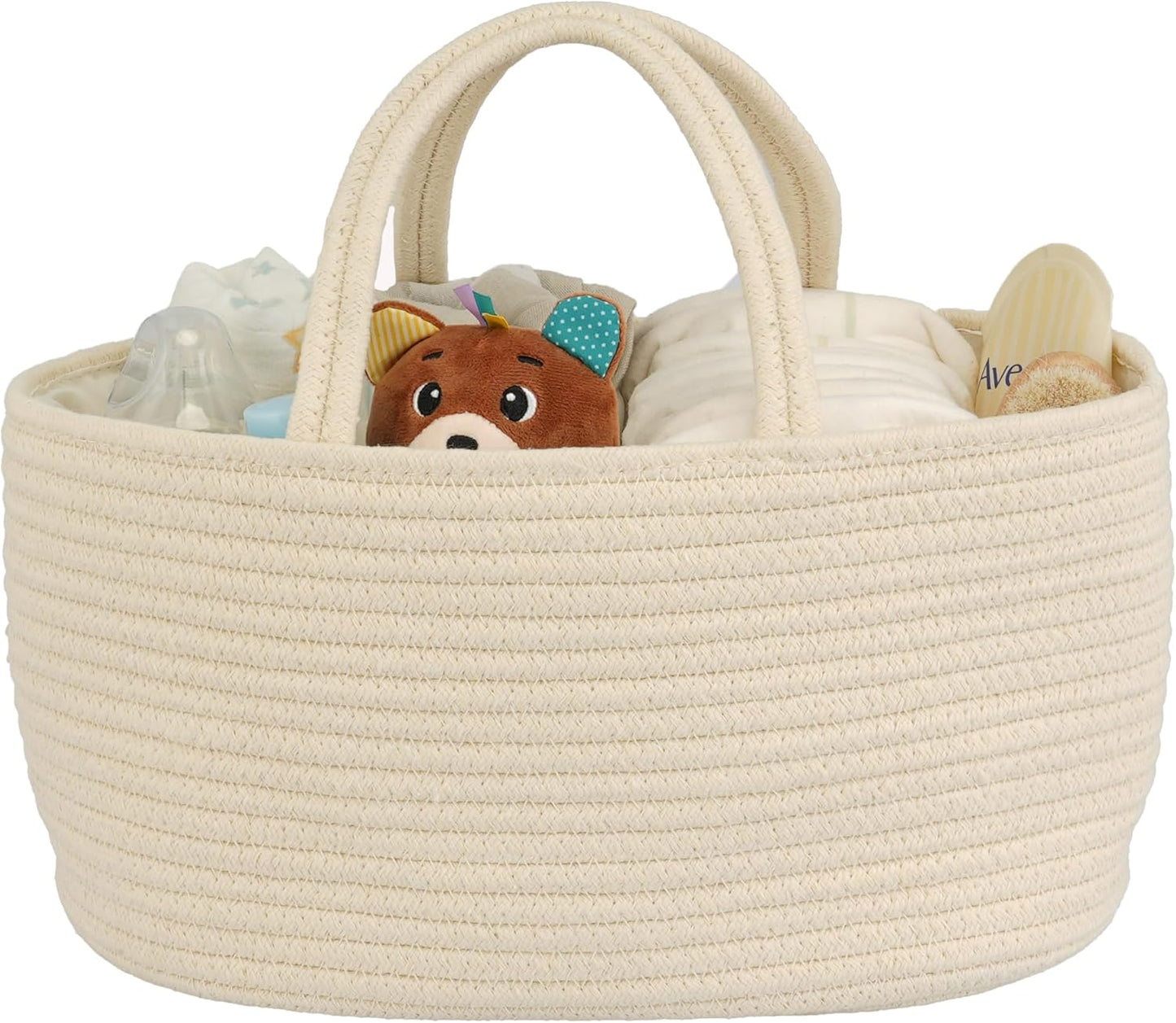 Diaper Caddy Organizer Cotton Rope Baby Basket Nursery Storage and Portable Tote Bag for Car Ideal Baby Shower Gifts and Registry Must-Have for Newborn Essentials Large beige