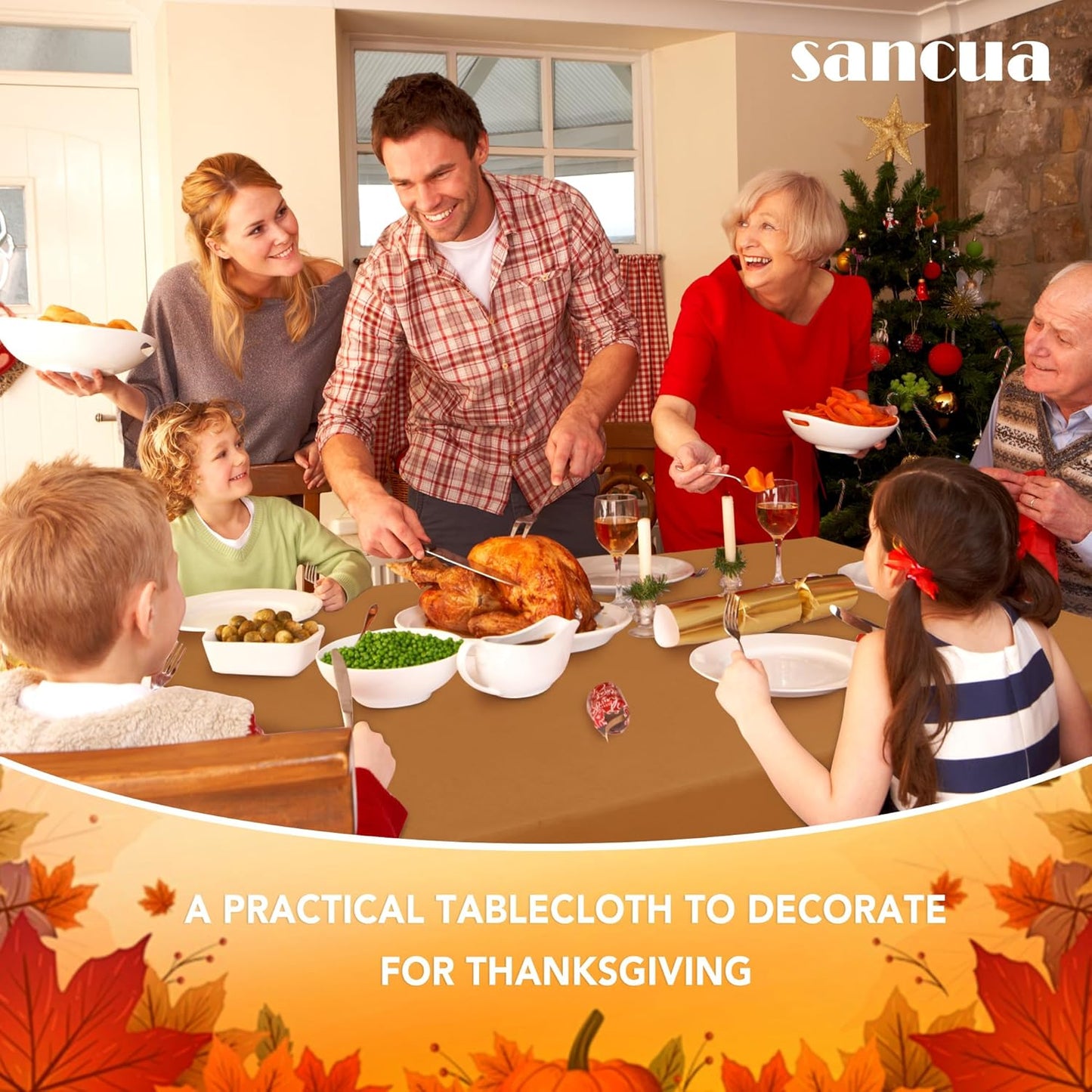 sancua Tablecloth Rectangular - 60 x 120 Inch - Stain and Wrinkle Resistant Washable Fabric Fall Table Cloth Rectangle, Thanksgiving Decorative Polyester Table Cover for Dining, Parties, Bronze