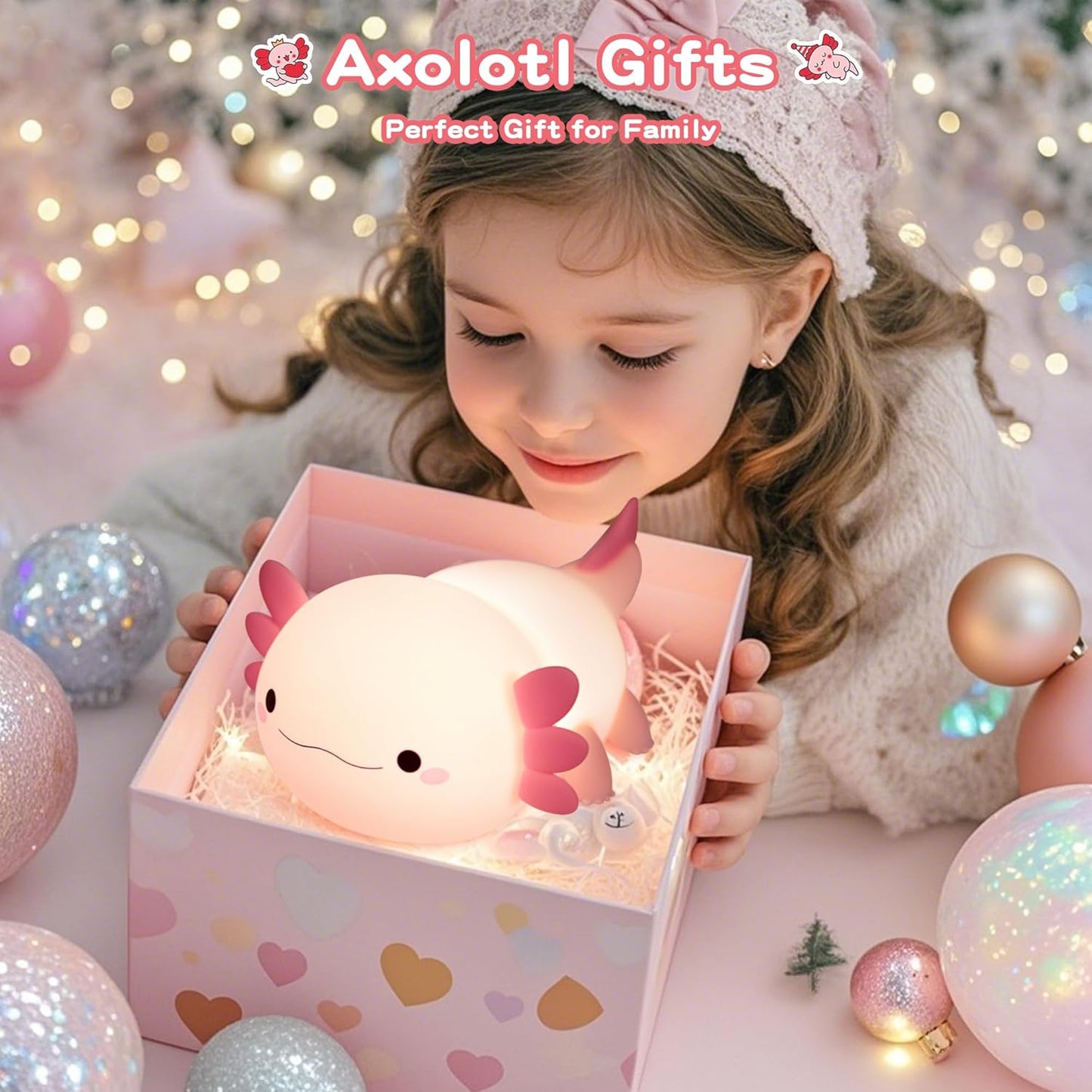 Axolotl Lamp,Cute Axolotl Night Light,Dimmable Silicone Animal Nursery Night Light,Adorable Rechargeable Squishy Novelty Bedside Touch Lamp,Baby Room Decor, Axolotl Gifts for Kids/Girls