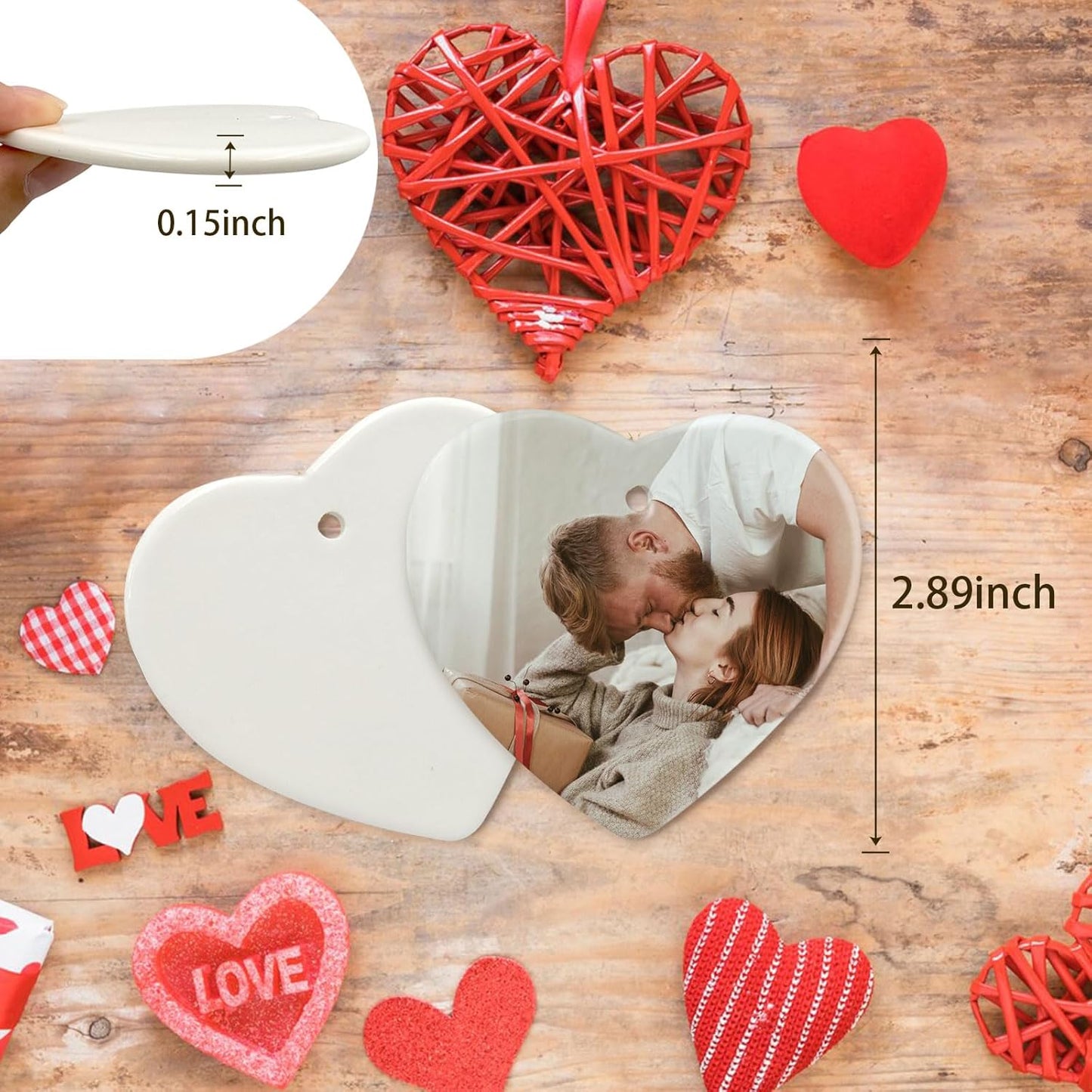 Sublimation Blank Ornaments Sublimation Ceramic Ornament Blanks Bulk Christmas Ornament for Heat Press Printing White Porcelain Ornament Personalized Decoration Supplies for Christmas(25, Heart)