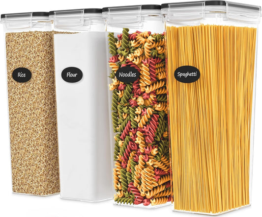Airtight Food Storage Containers with Lids Set of 4-95 fl. oz Pasta storage Containers, BPA Free Plastic Spaghetti container - Air Tight Canisters for Kitchen Pantry Organization