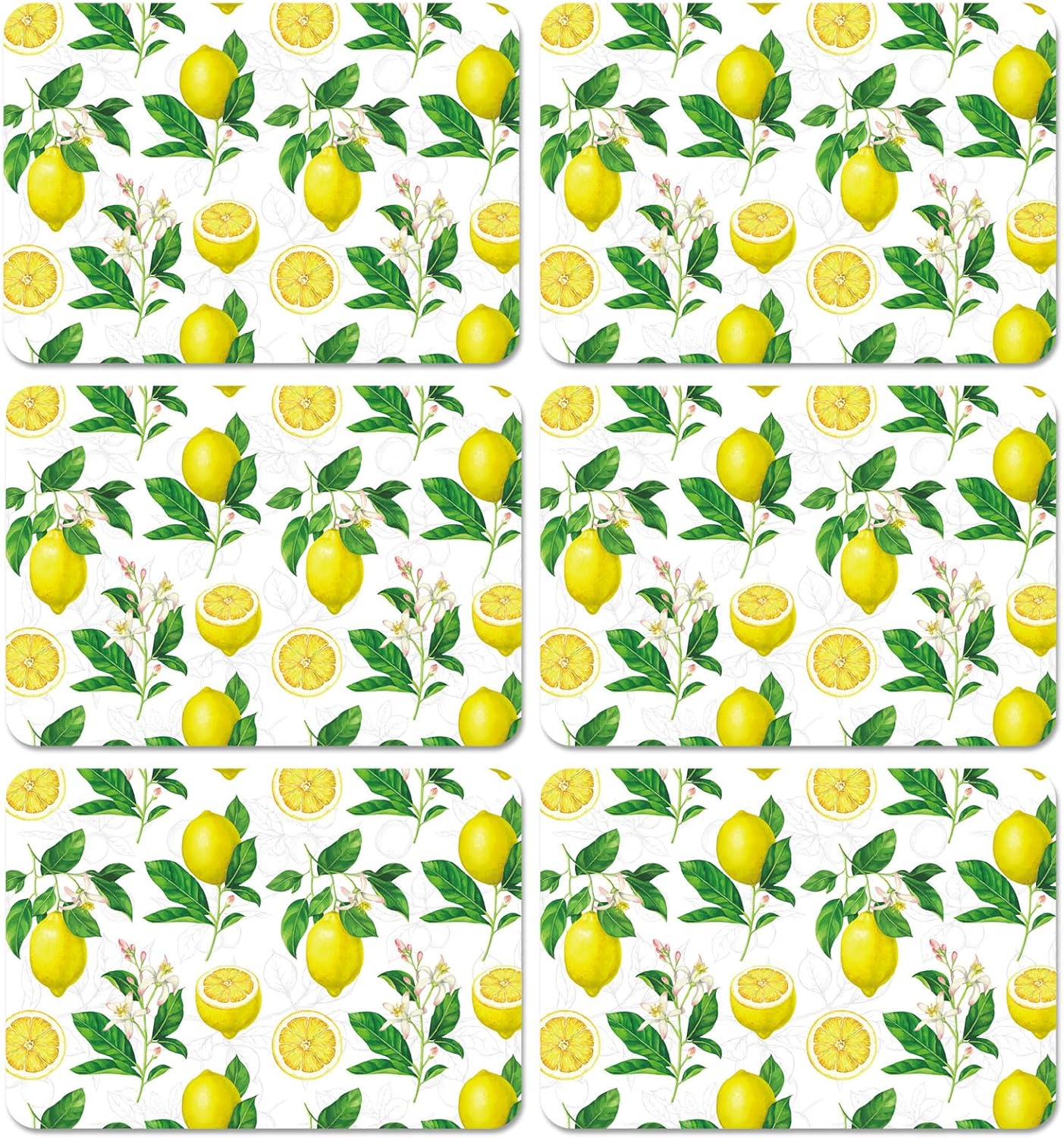Lemon Placemats Set of 6 Summer Plastic Table Mats Yellow Lemonade Theme Place Mats Washable Vinyl Rustic Holiday Table Decoration for Indoor Outdoor Party Kitchen Dining