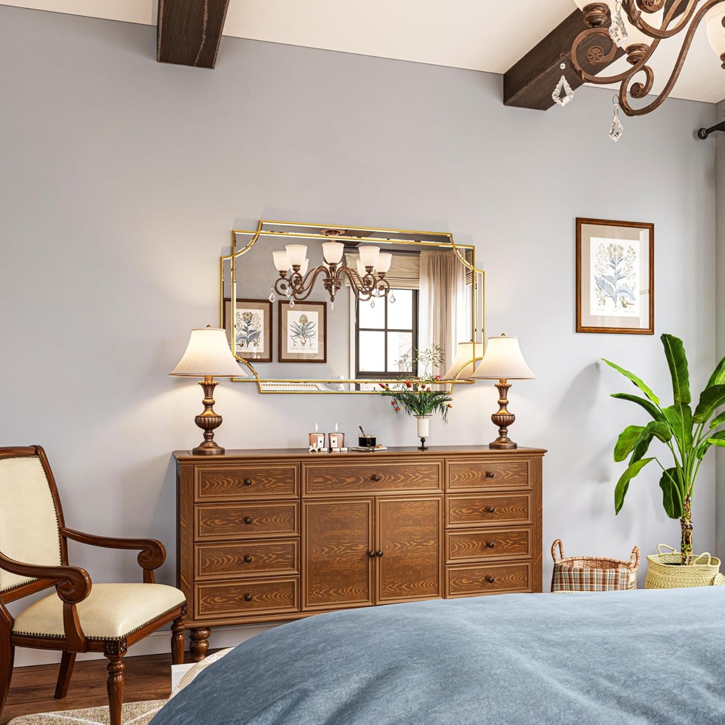 Kelly Miller 30"x48" Large Gold Mirror for Wall Decor, Modern Decorative Mirror Rectangle Wall Vanity Mirror Bevelled Full Length Mirror for Bathroom Living Room Bedroom Farmhouse Fireplace Entryway