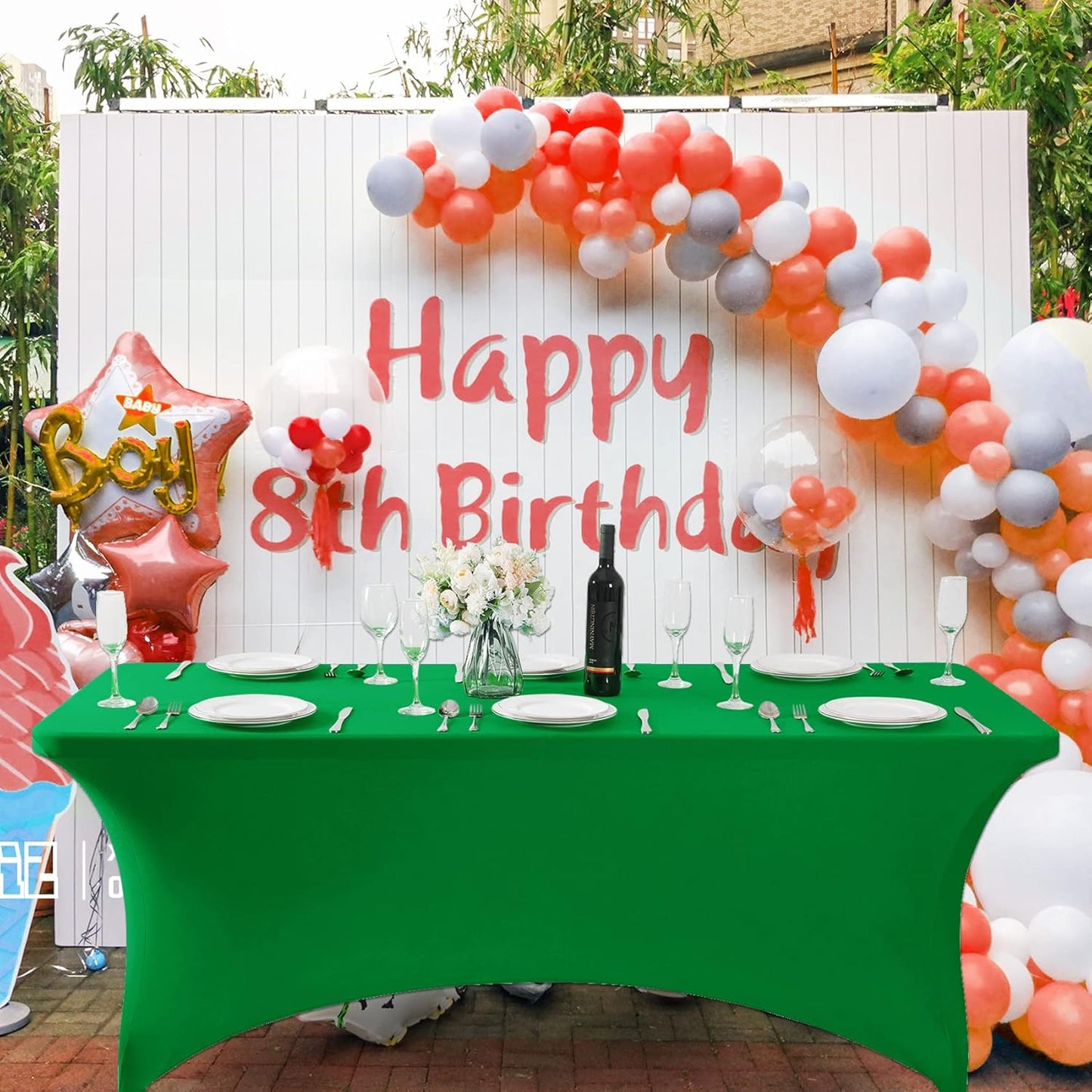 SuperO Waterproof Spandex Table Cover for 6FT Table Universal Fitted Stretch Tablecloth for Party, Banquet, Wedding and Events-Emerald