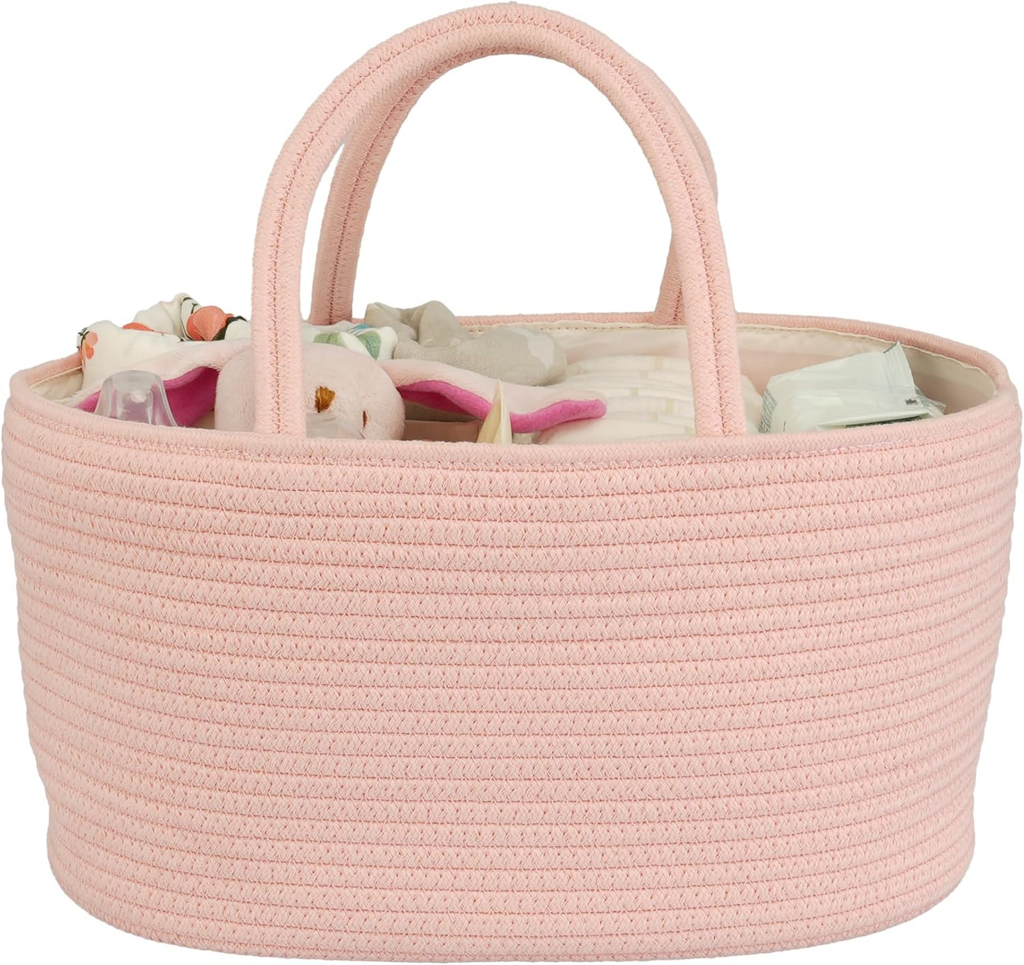 Diaper Caddy Organizer Cotton Rope Baby Basket Nursery Storage and Portable Tote Bag for Car Ideal Baby Shower Gifts and Registry Must-Have for Newborn Essentials large coral pink