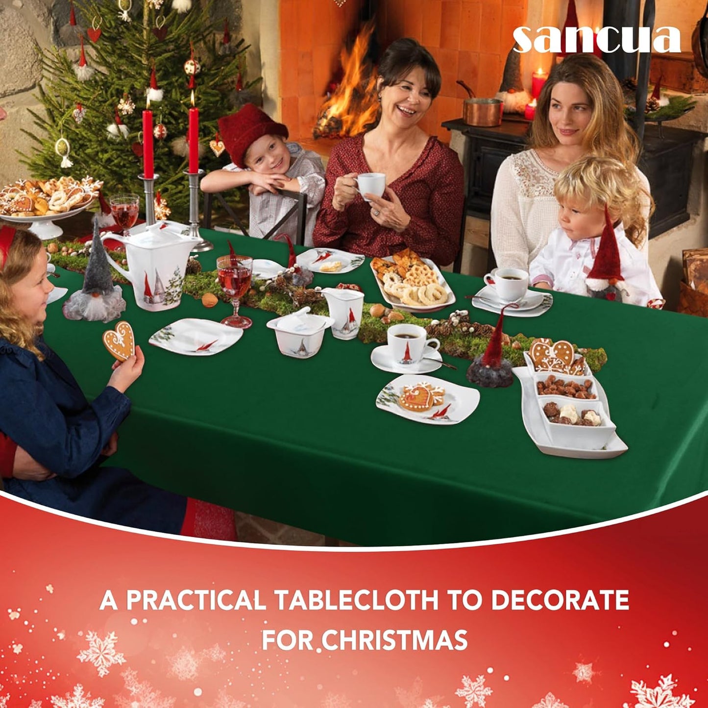 sancua Rectangle Tablecloth - 70 x 108 Inch - Stain and Wrinkle Resistant Washable Polyester Table Cloth, Decorative Fabric Table Cover for Dining, Buffet Parties and Christmas, Hunter Green