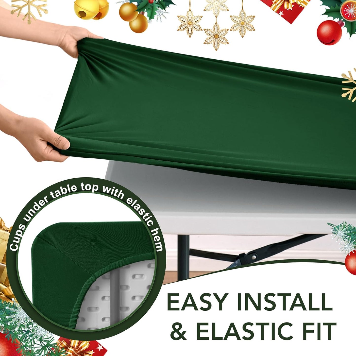 Fitted Tablecloth for 6 Foot Rectangle Tables-6 Pack Hunter Green Elastic Outdoor Picnic Table Cover-Spandex Stretch Folding Table Cloths 6 ft for Camping Dining Patio Kitchen Banquet Party