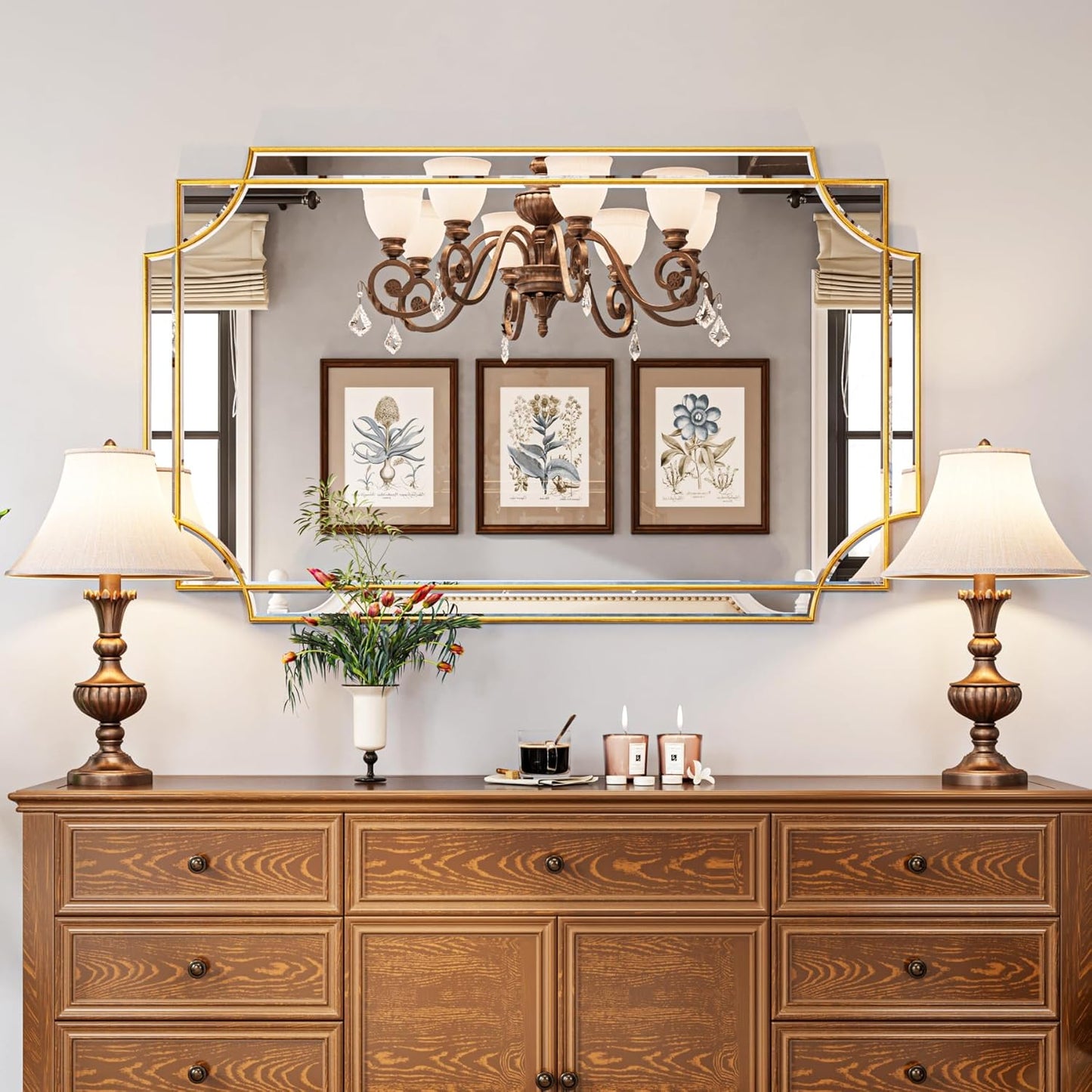 Kelly Miller 30"x48" Large Gold Mirror for Wall Decor, Modern Decorative Mirror Rectangle Wall Vanity Mirror Bevelled Full Length Mirror for Bathroom Living Room Bedroom Farmhouse Fireplace Entryway