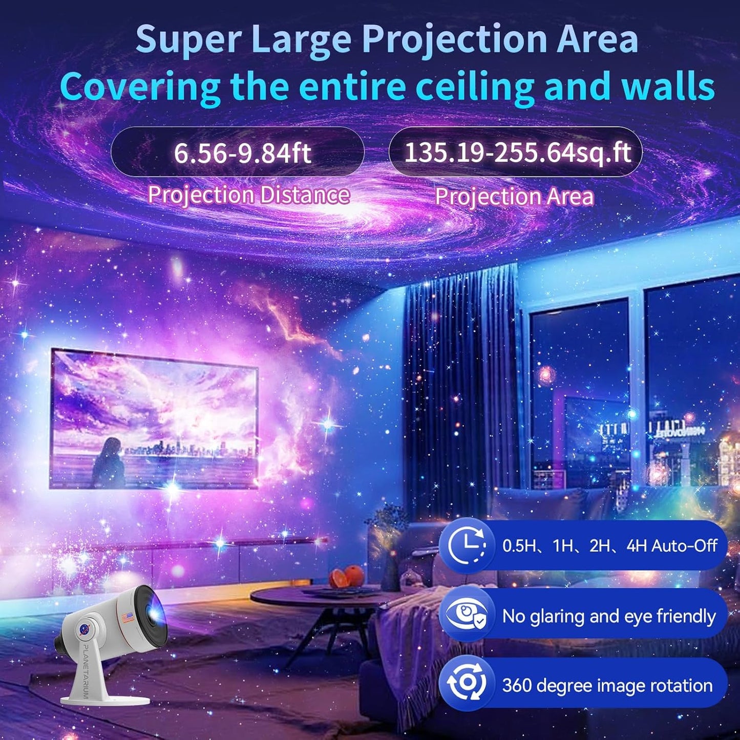 [2025 Upgraded] Galaxy Projector, HD Brighter Wider Projection Planetarium Star Projector with 7-Color Night Light Realistic Starry Sky Space Solar System Moon Nebula for Bedroom Ceiling Room Decor